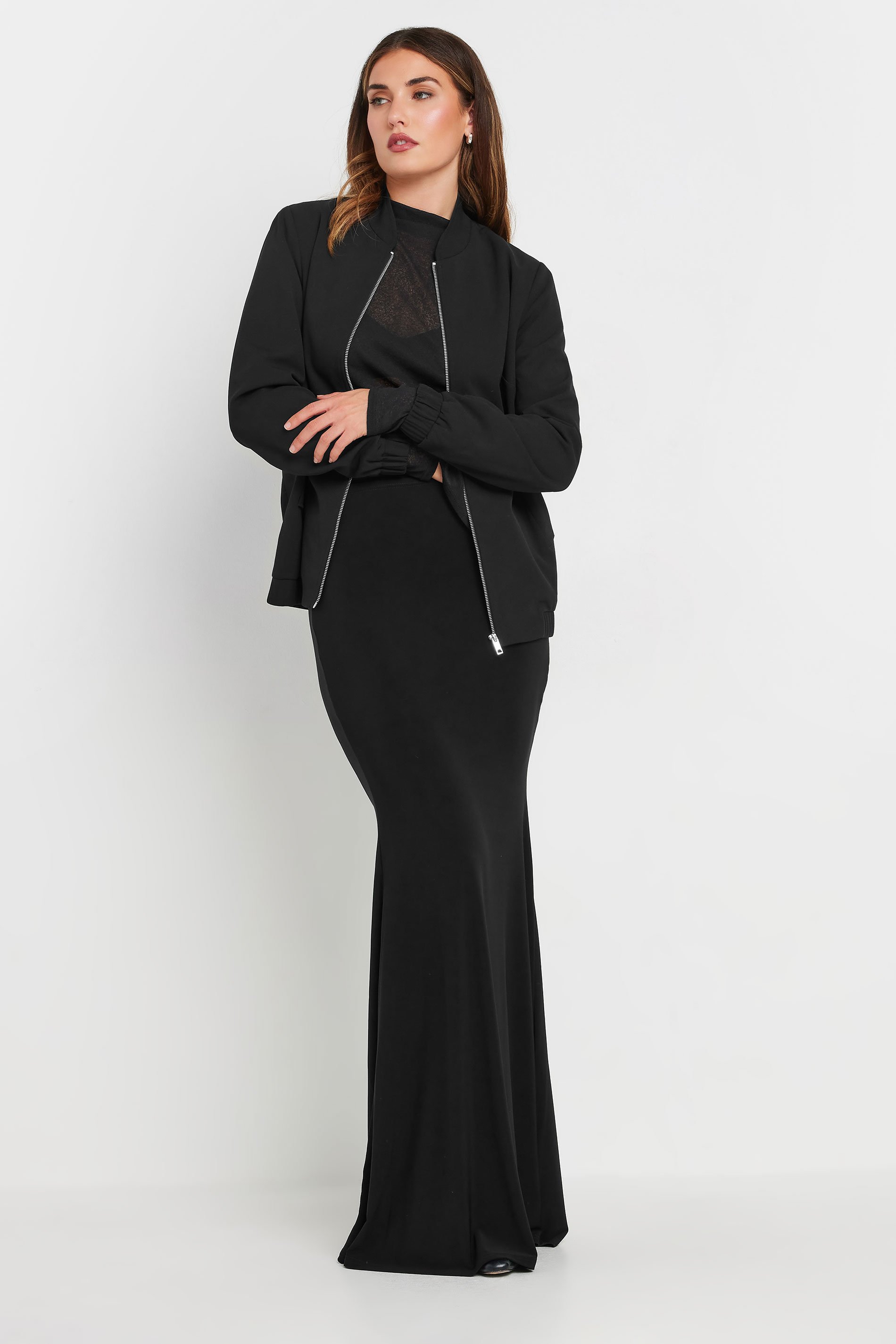 LTS Tall Black Scuba Zip Bomber Jacket | Long Tall Sally 4