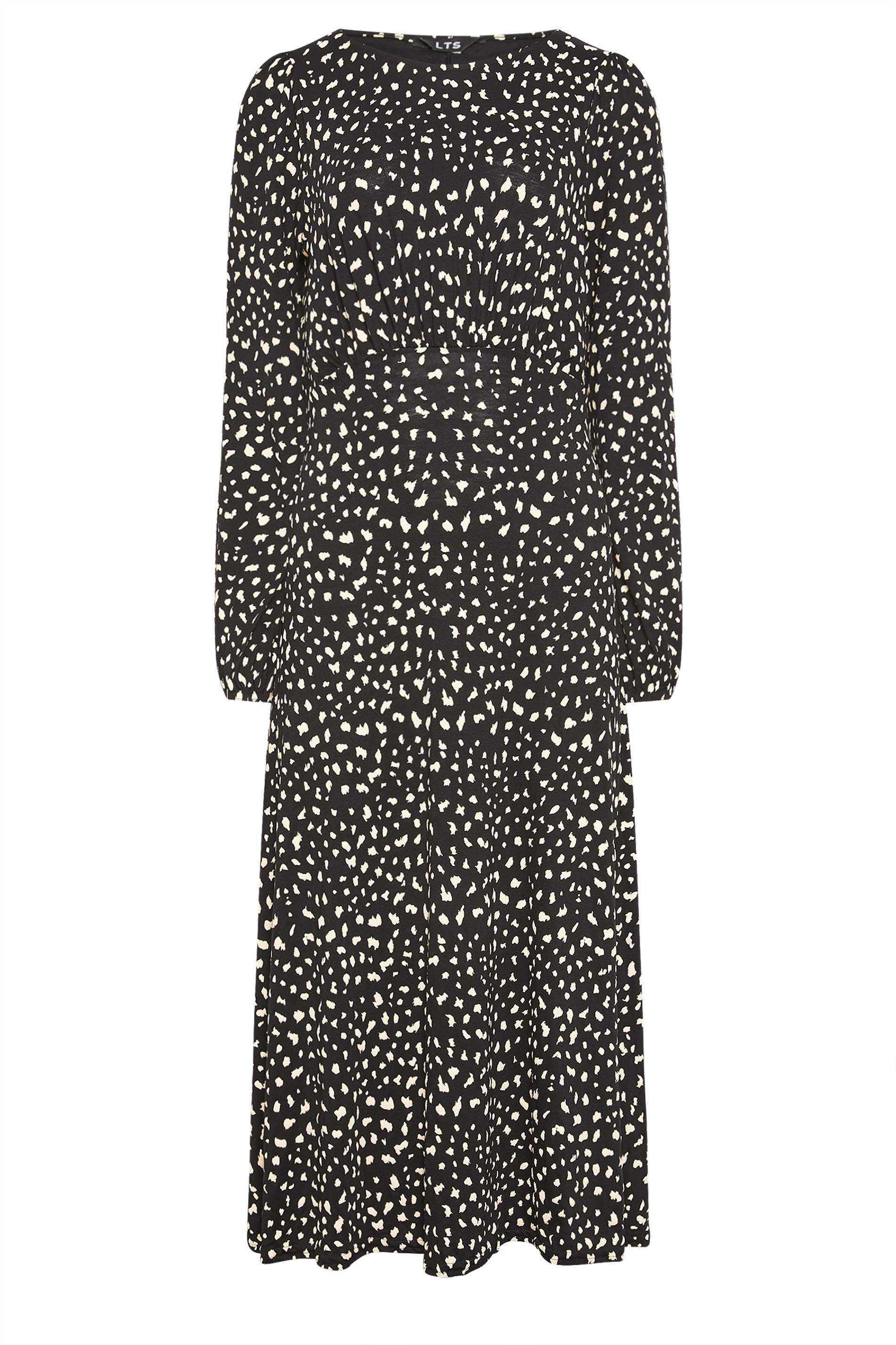 LTS Tall Black Long Sleeve Markings Print Midi Tea Dress | Long Tall Sally