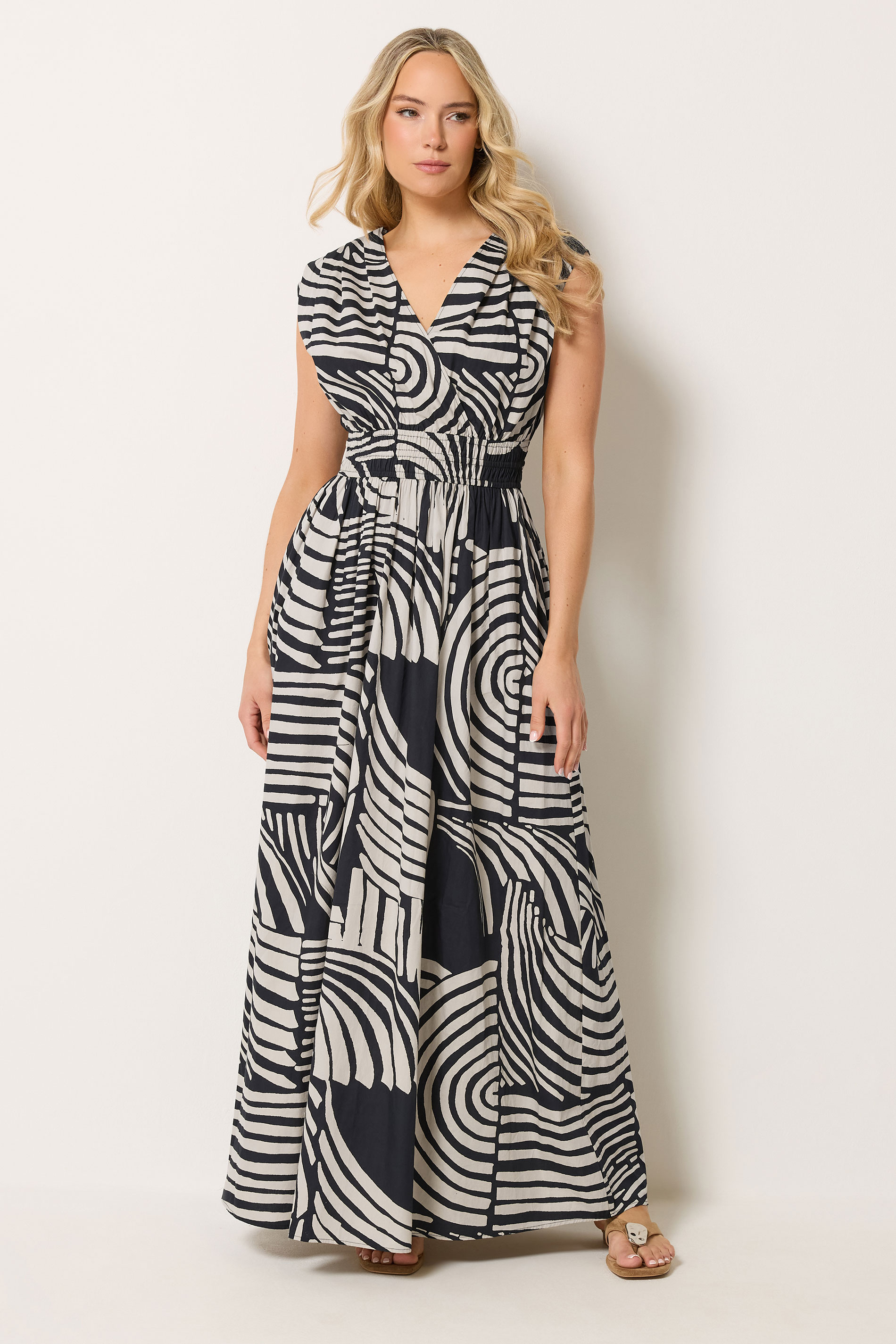LTS Tall Women's Black Abstract Cotton Wrap Maxi Dress | Long Tall Sally 1