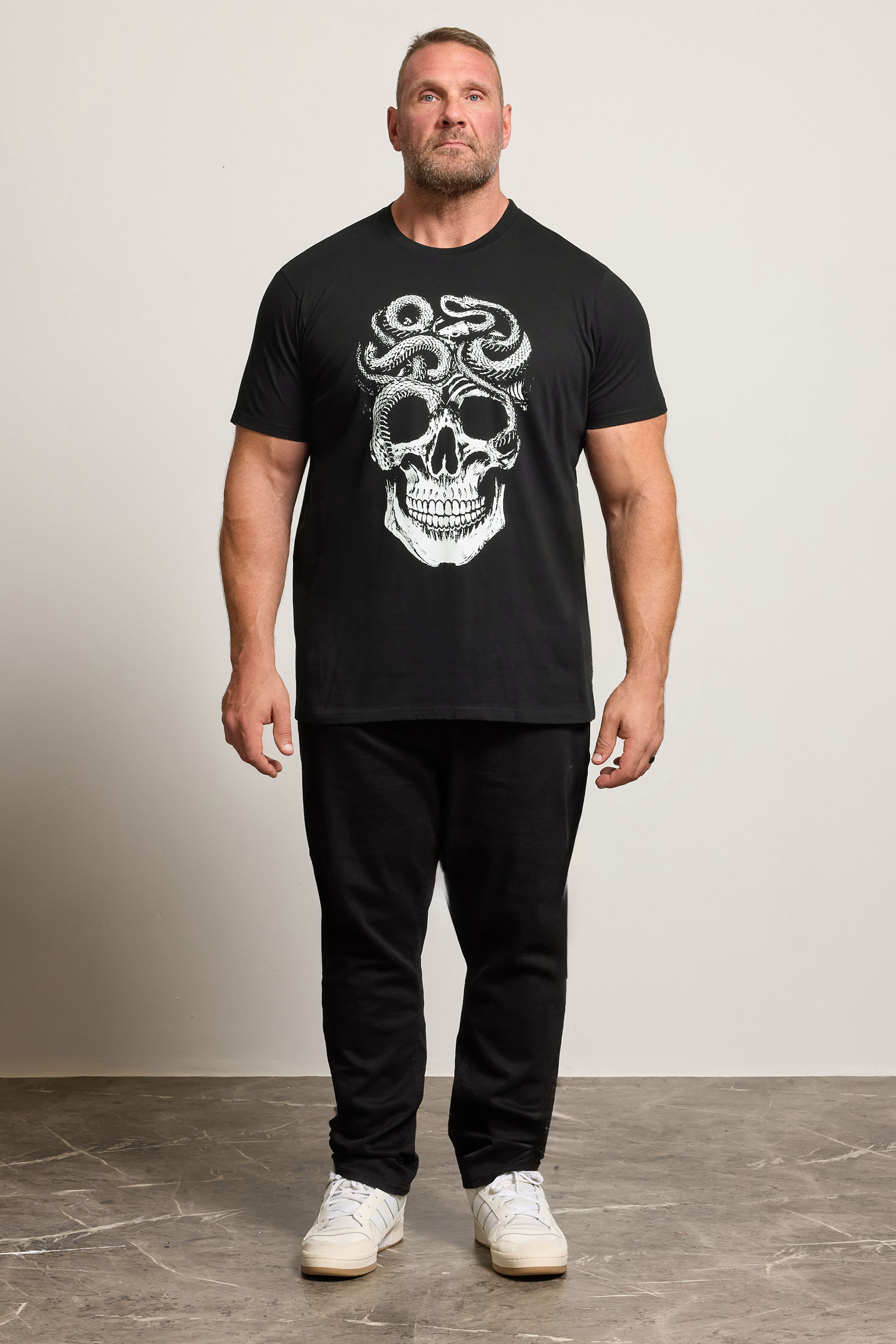 BadRhino Big & Tall Black Skull & Snake Print Graphic T-Shirt 2