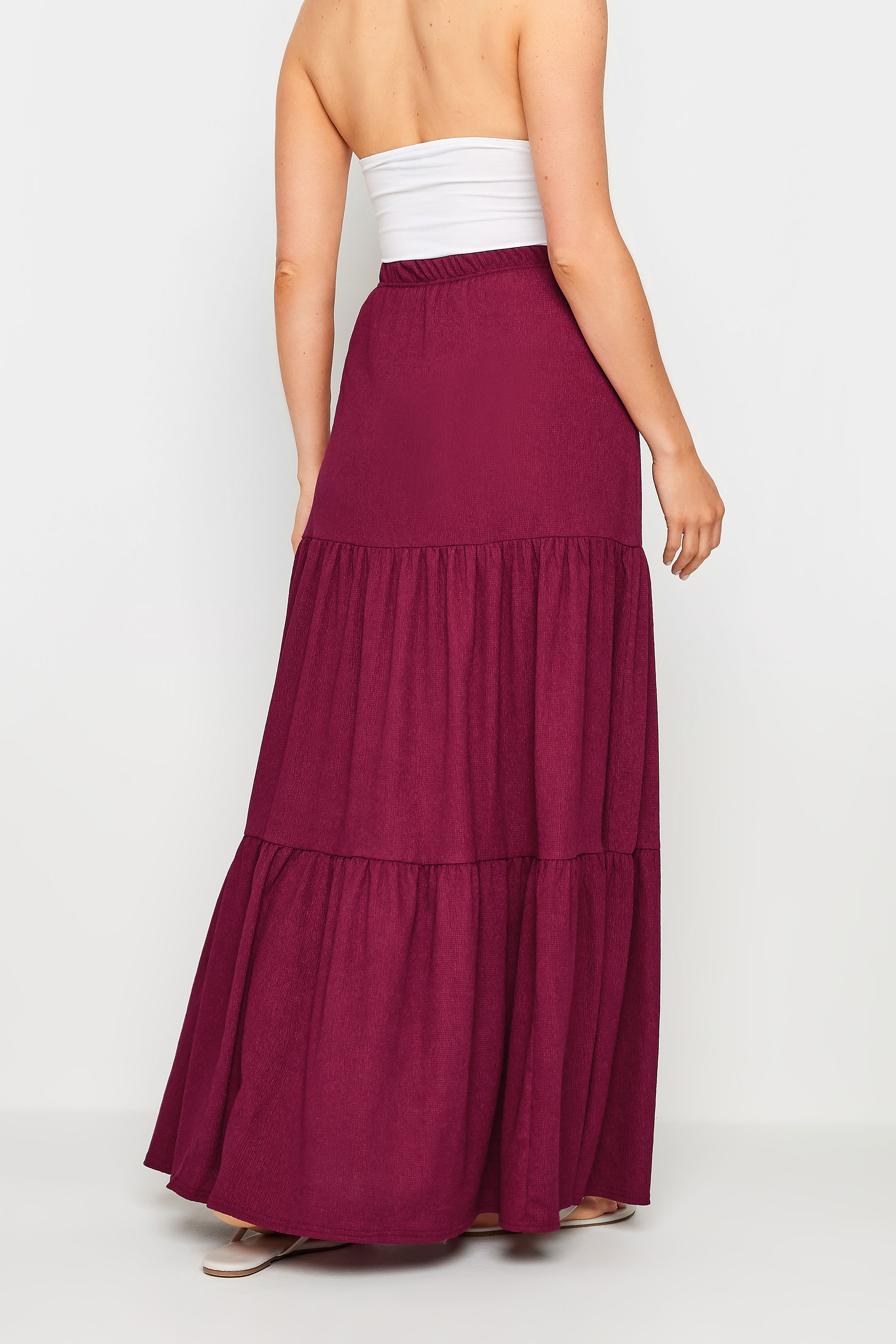 LTS Tall Women's Burgundy Red Tiered Crinkle Maxi Skirt | Long Tall Sally 3