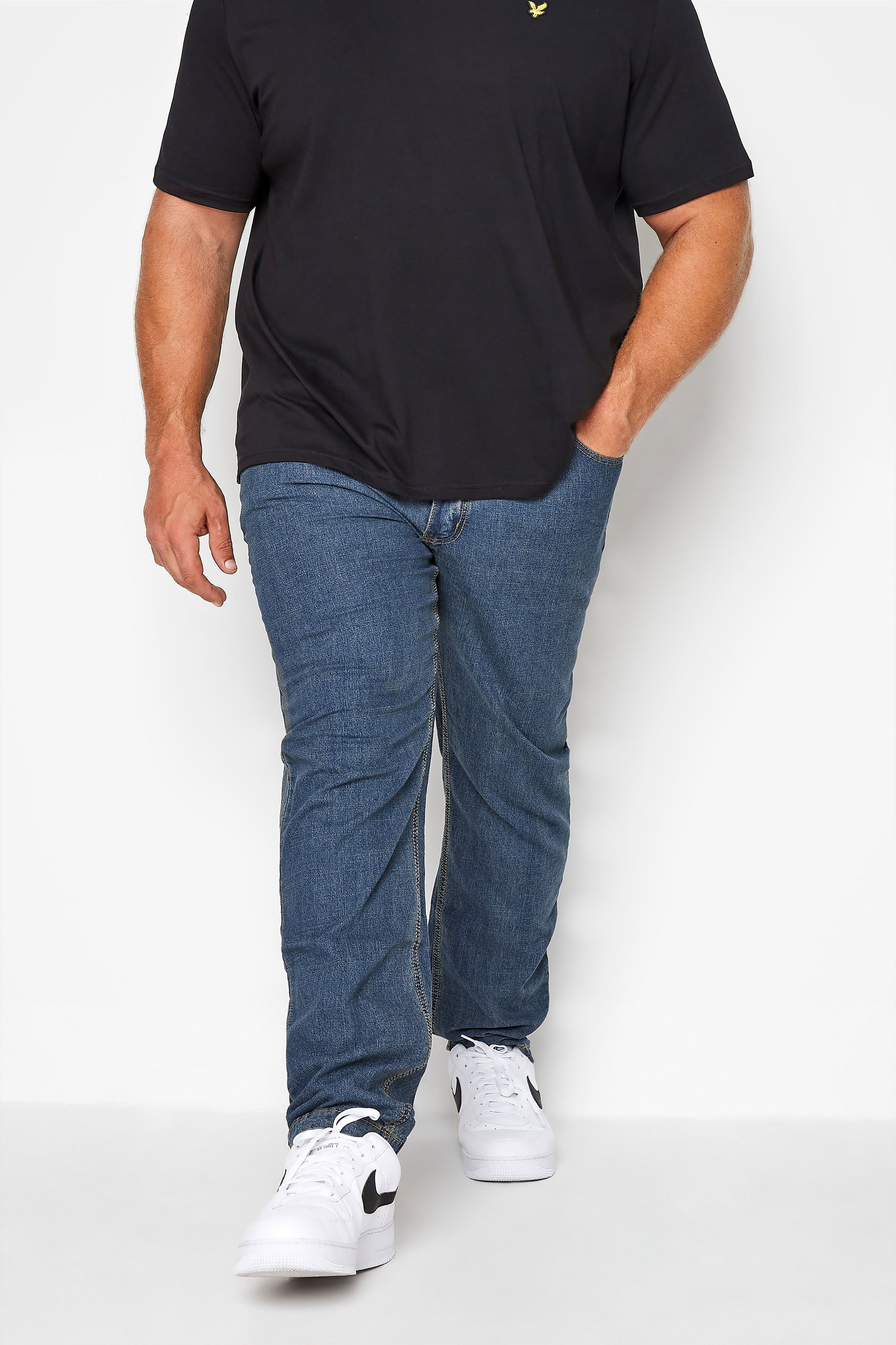 D555 Blue Elasticated Waist Relaxed Fit Jeans | BadRhino 1