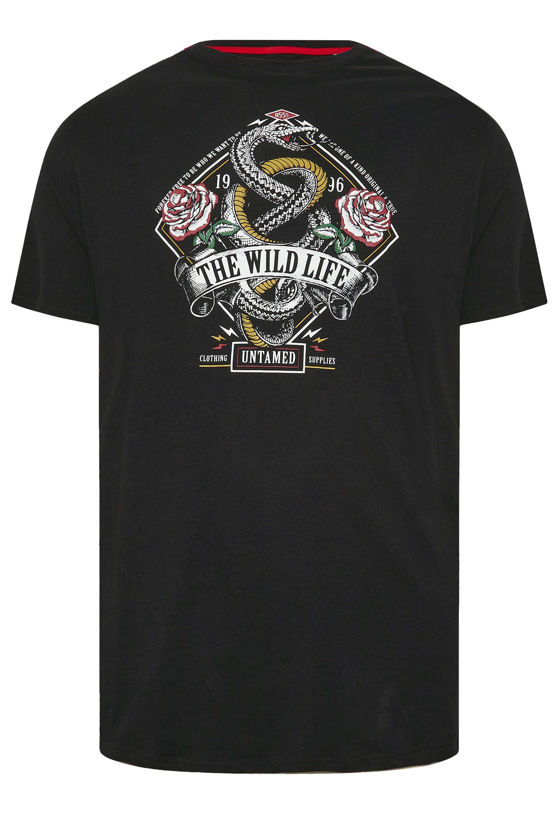 D555 Big & Tall Black 'The Wild Life' Graphic Print T-Shirt | BadRhino 3
