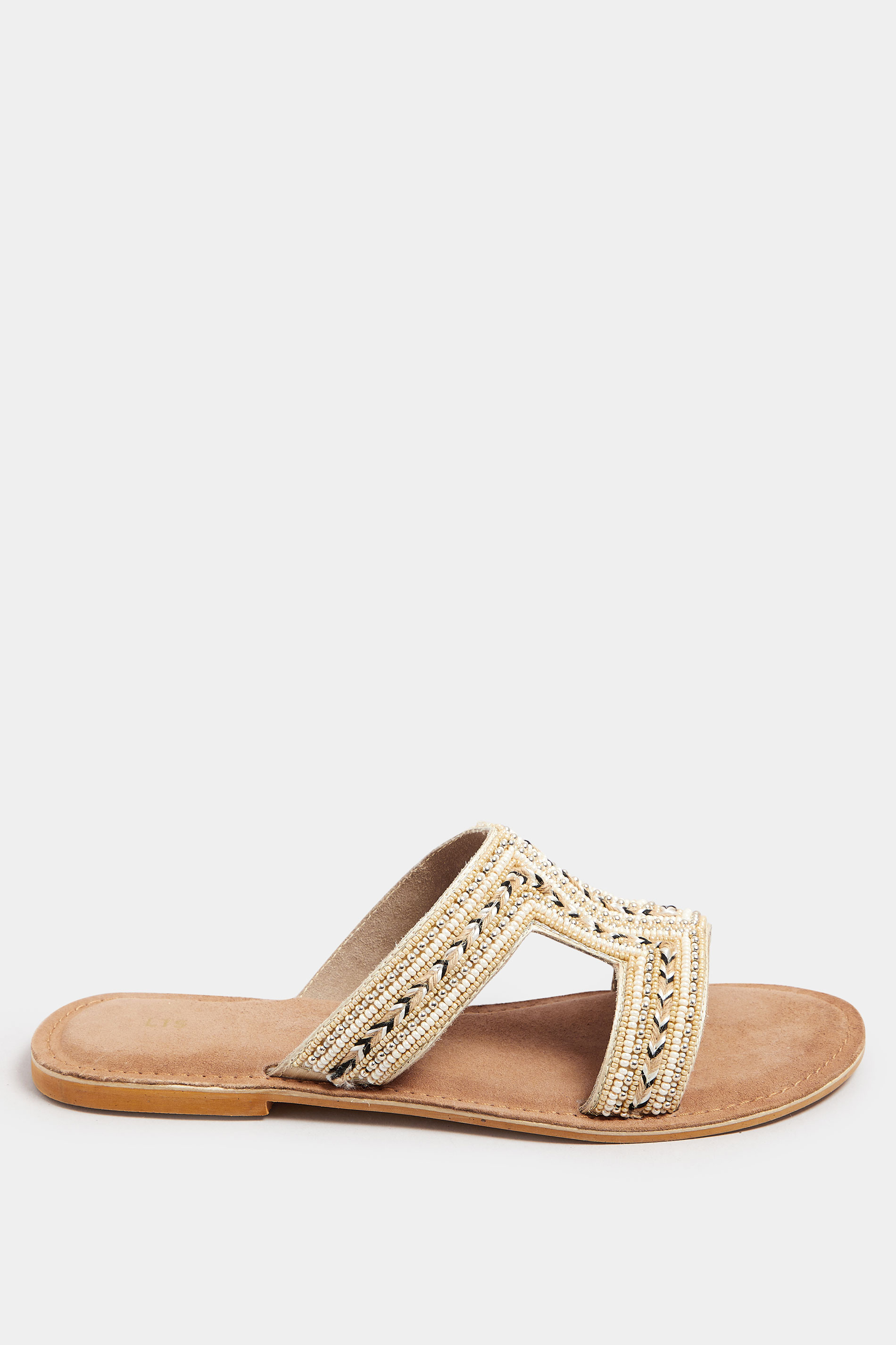 LTS Natural Brown Beaded Slip-On Sandals In Standard Fit | Long Tall Sally 3