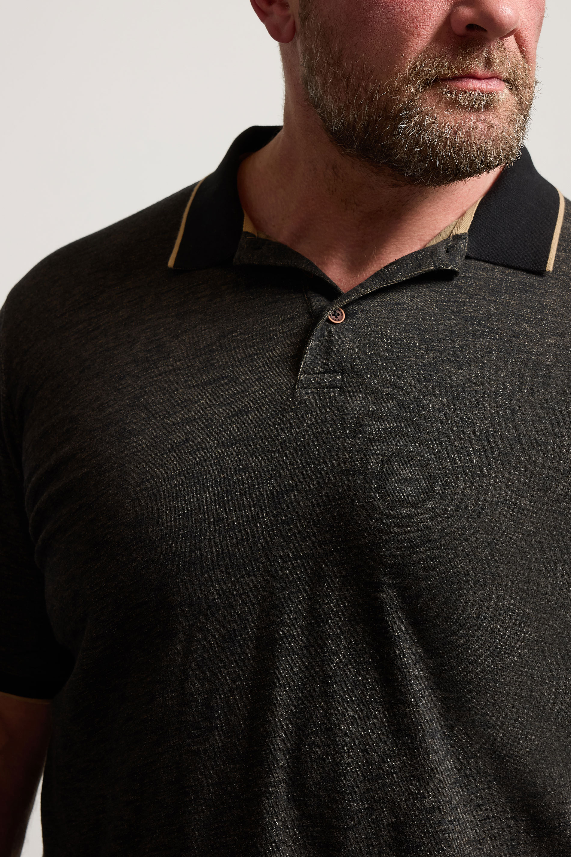 BadRhino Big & Tall Black Textured Tipped Polo Shirt | BadRhino 4