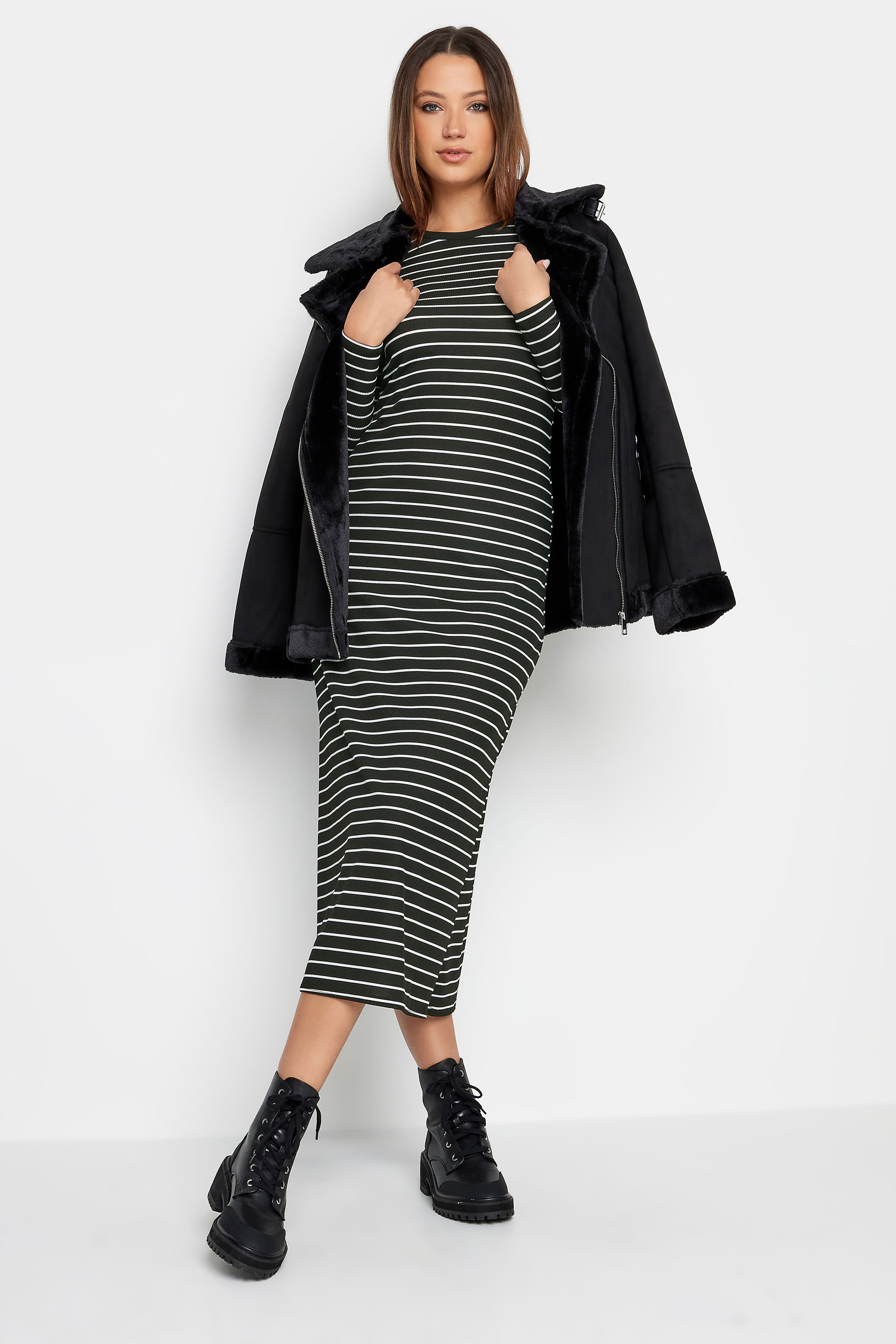 LTS Tall Black & White Stripe Ribbed Midi Dress | Long Tall Sally  2