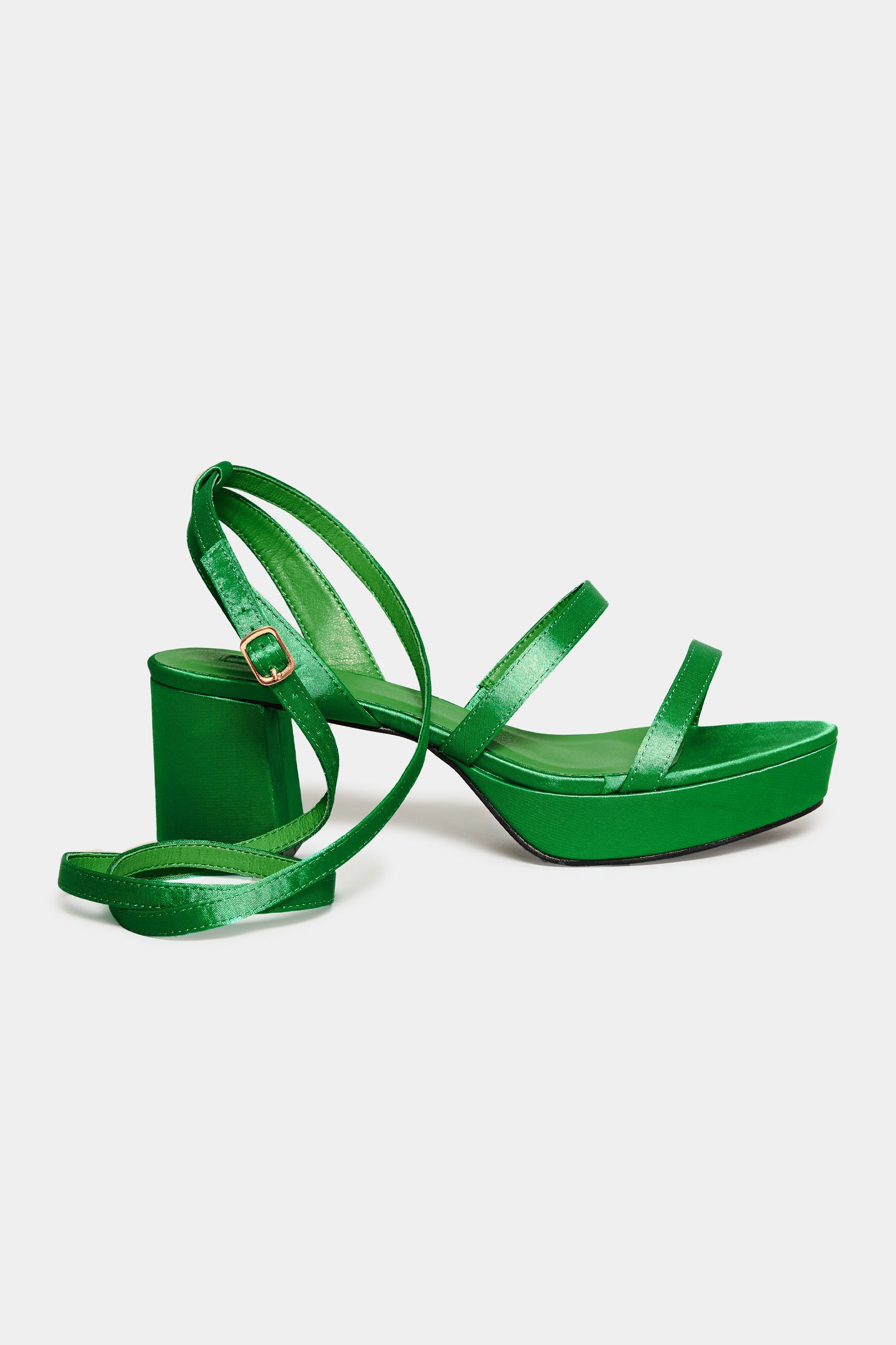 YOURS Green Satin Strappy Platform Heels In Wide E Fit & Extra Wide EEE Fit 6