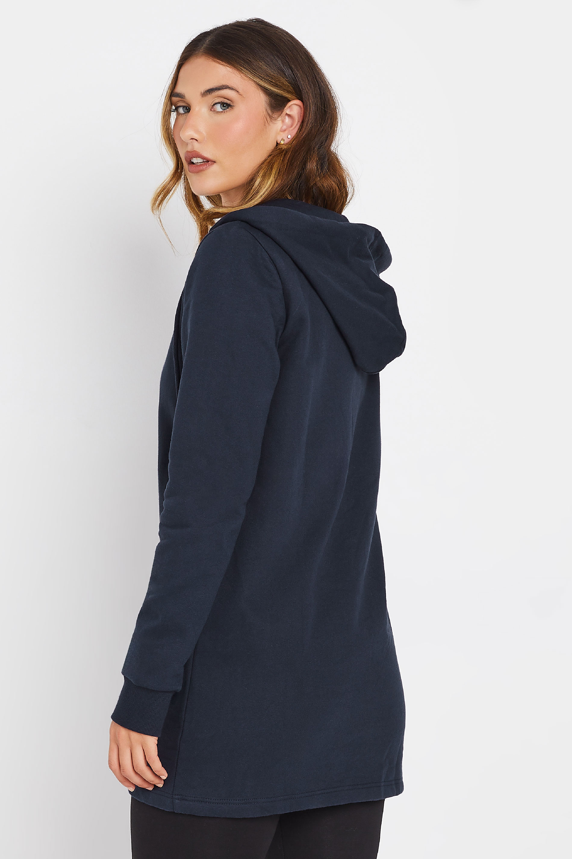 LTS Tall Navy Blue Cotton Longline Hoodie | Long Tall Sally 3