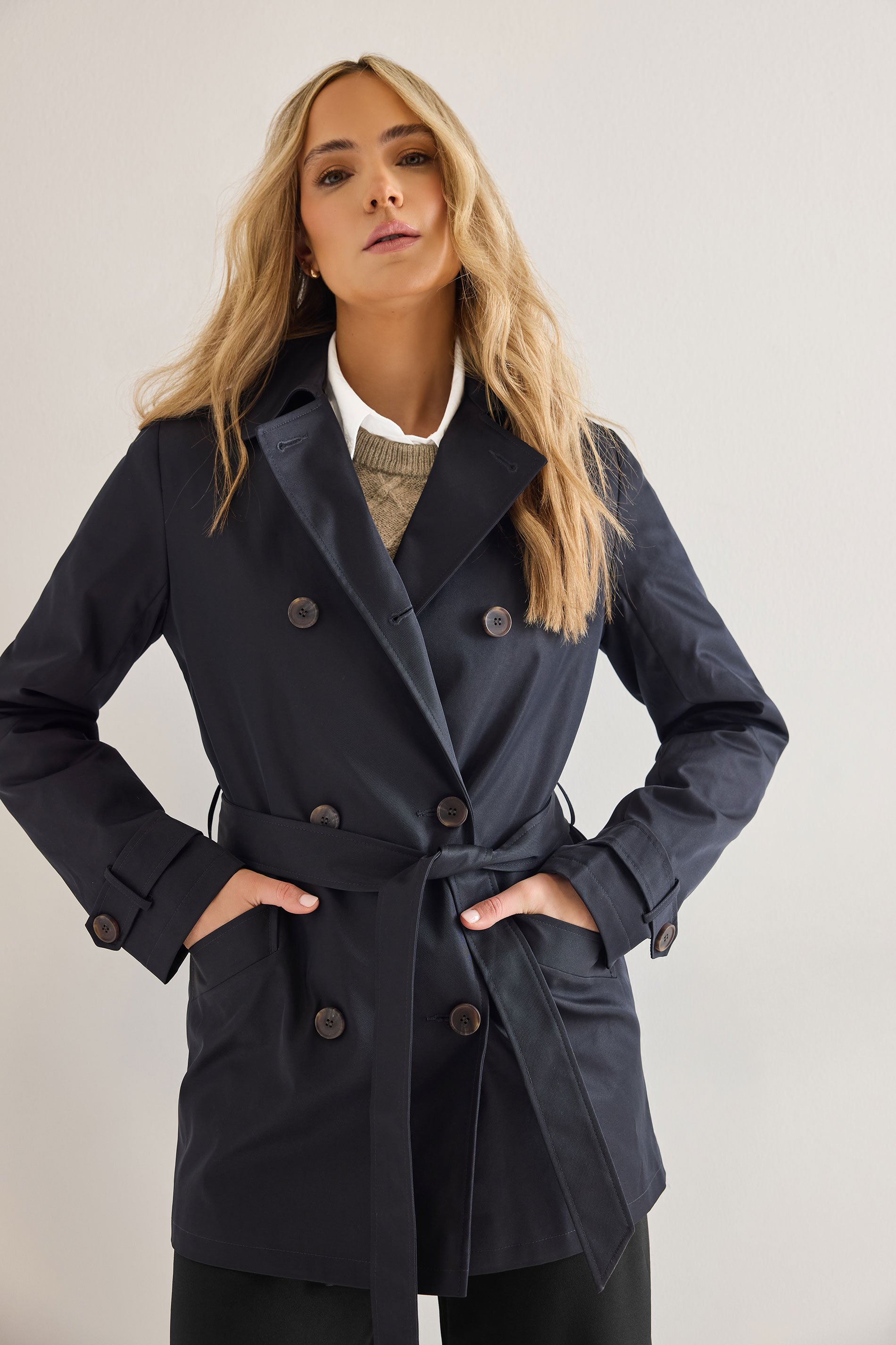 LTS Tall Navy Blue Lined Trench Coat | Long Tall Sally 1