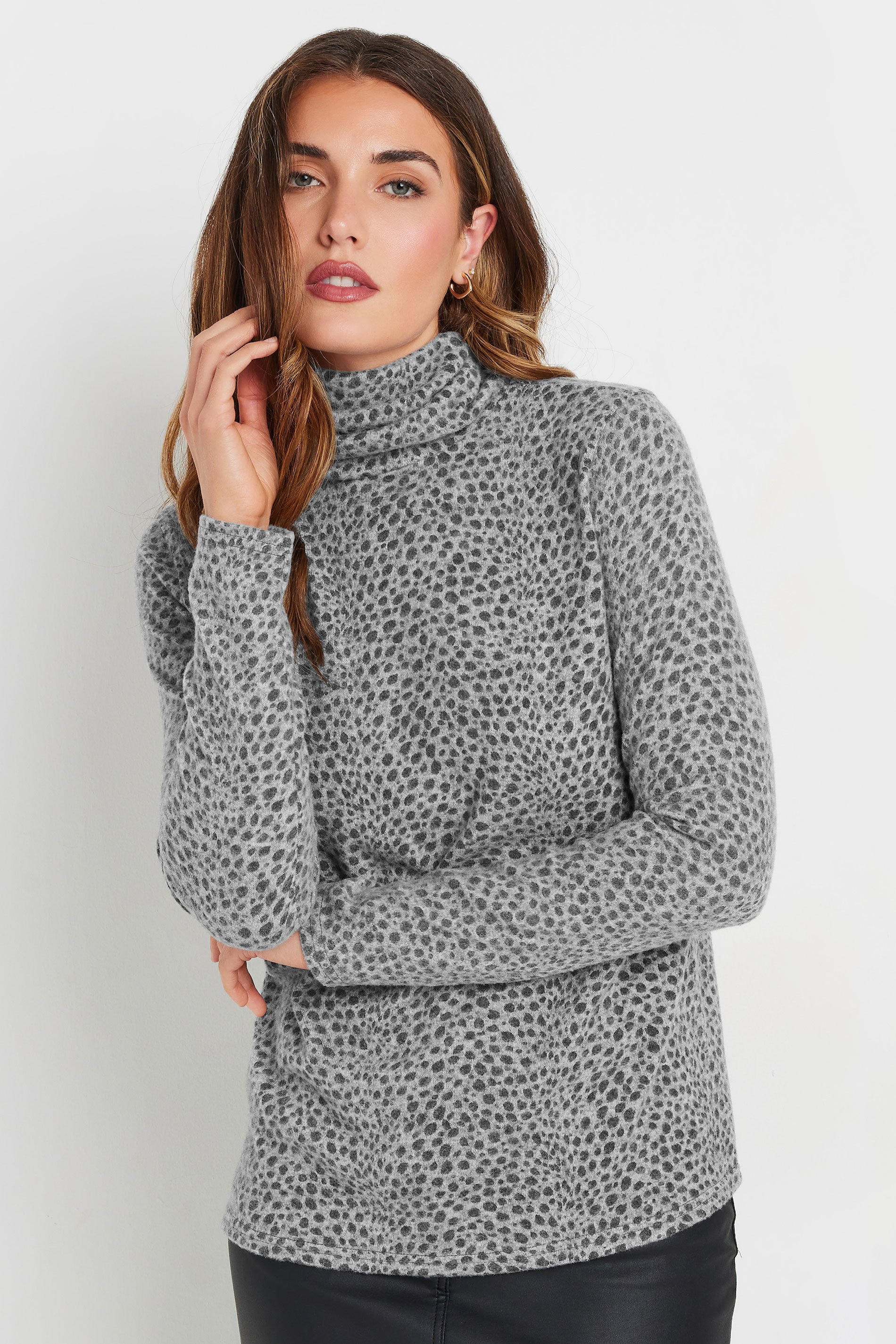 LTS Tall Grey Soft Touch Animal Print Top | Long Tall Sally 1