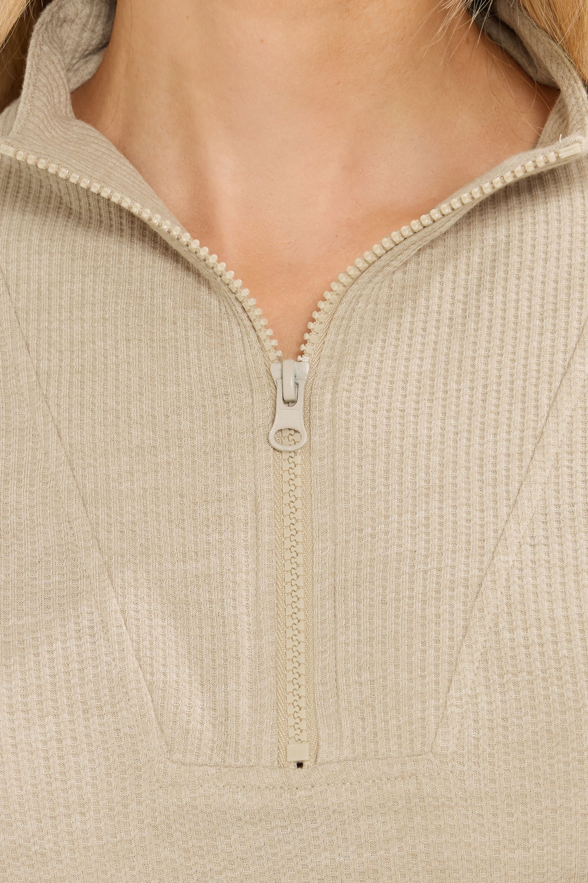 LTS Tall Beige Brown Waffle Quarter Zip Lounge Top | Long Tall Sally 4