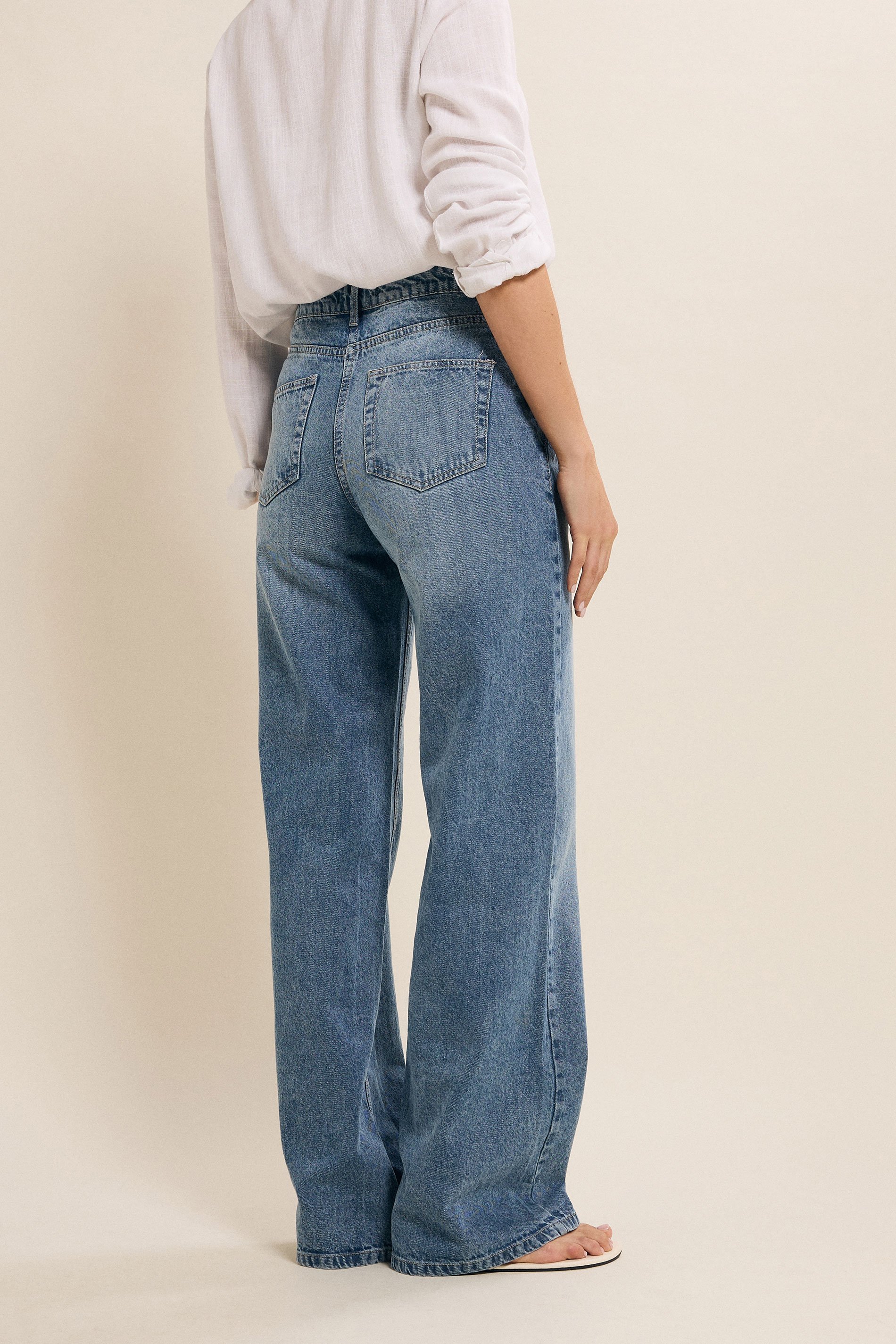 LTS Tall Blue Denim Pleated Wide Leg Jeans | Long Tall Sally 4