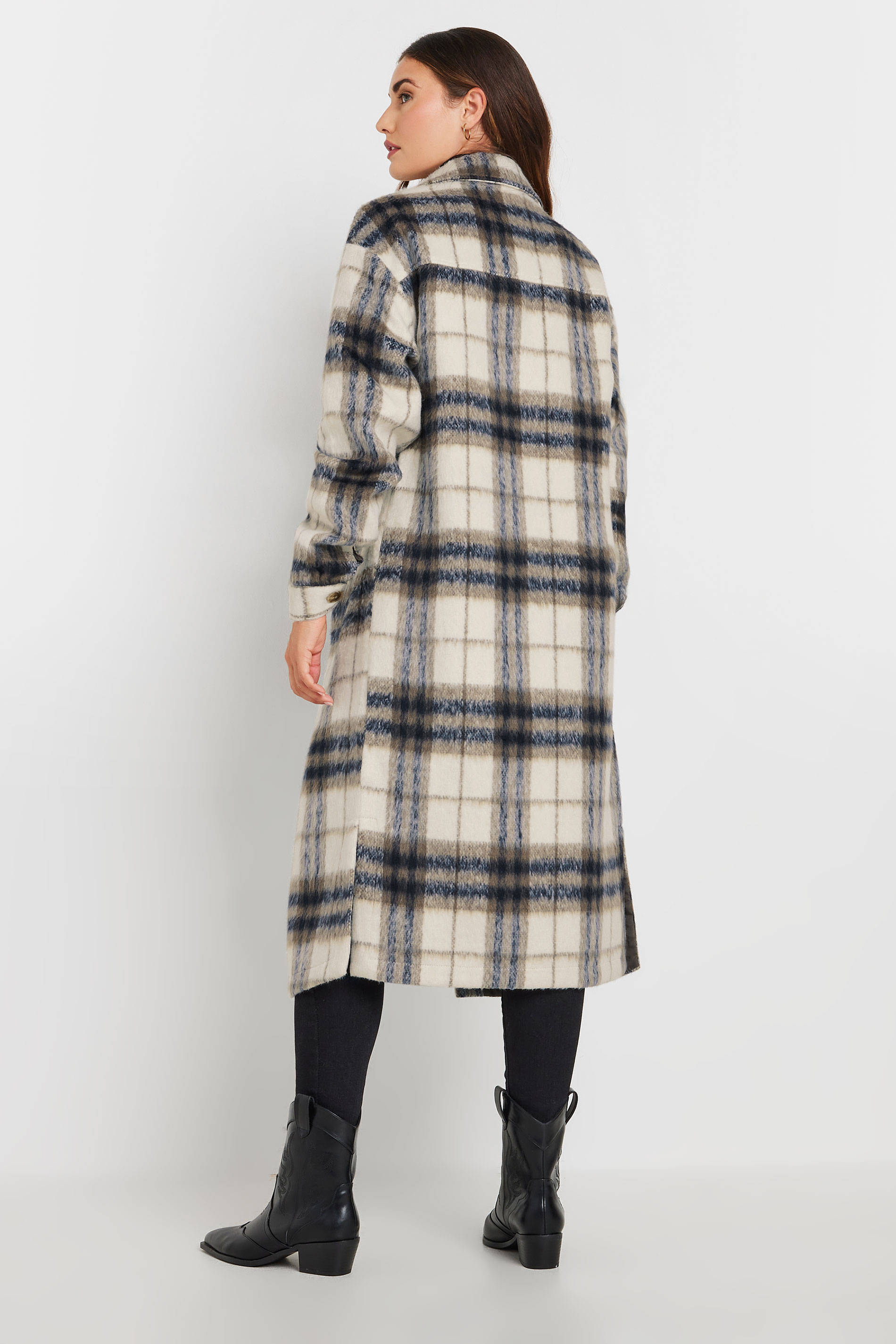 LTS Tall Blue Blurred Check Print Longline Shacket | Long Tall Sally 3