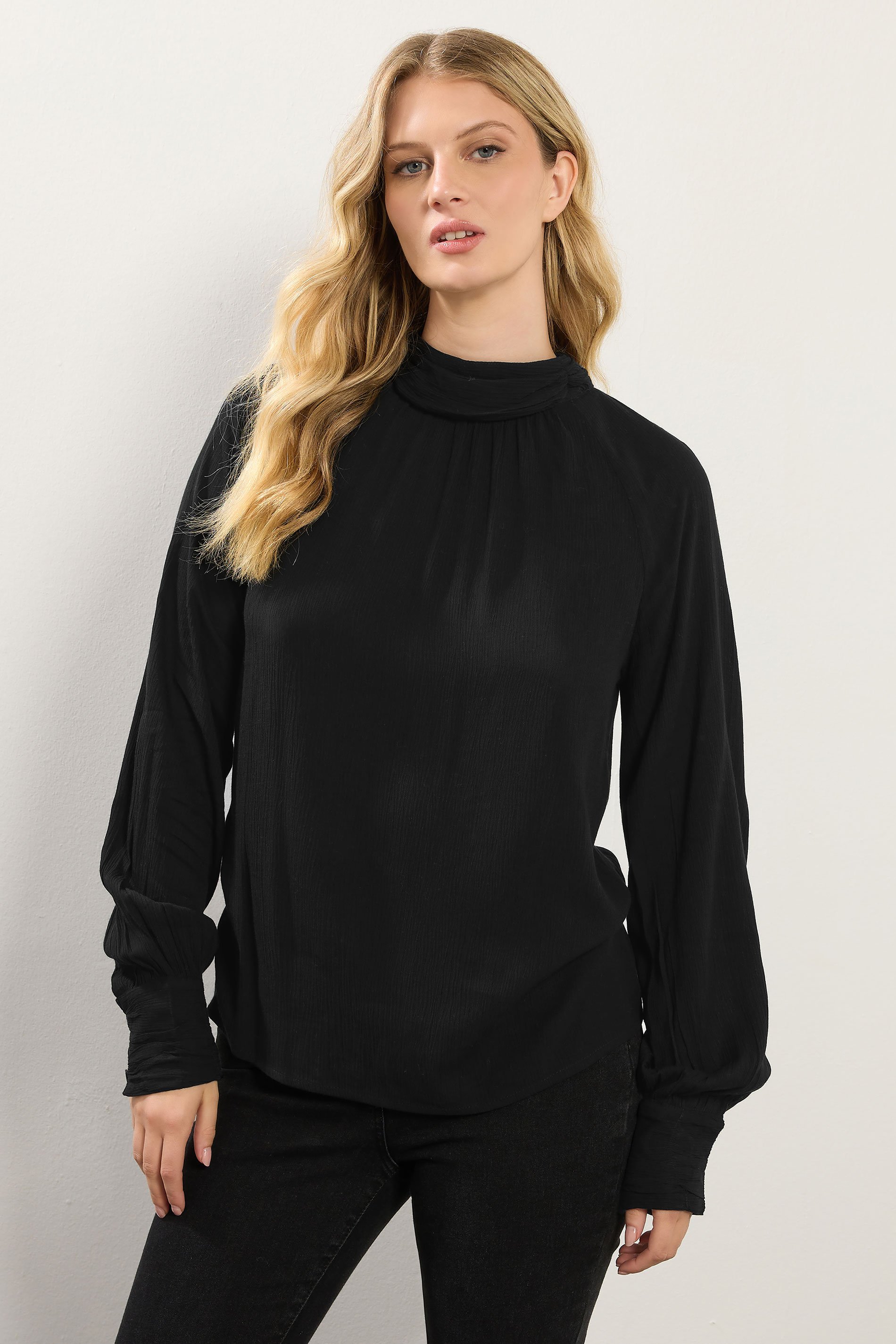 LTS Tall Black High Neck Crinkle Top | Long Tall Sally 3