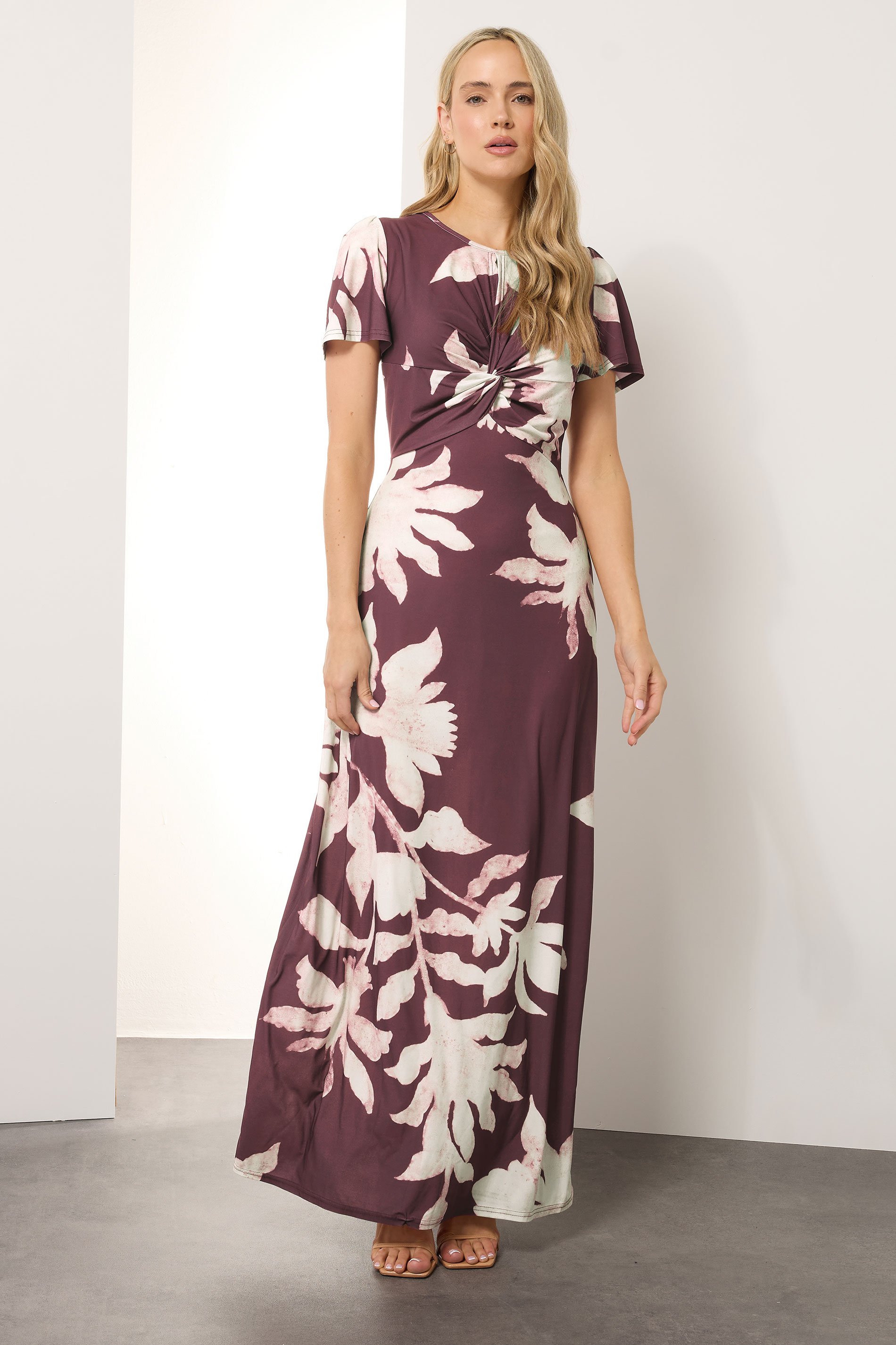 LTS Tall Berry Red Floral Ruched Maxi Dress | Long Tall Sally 2