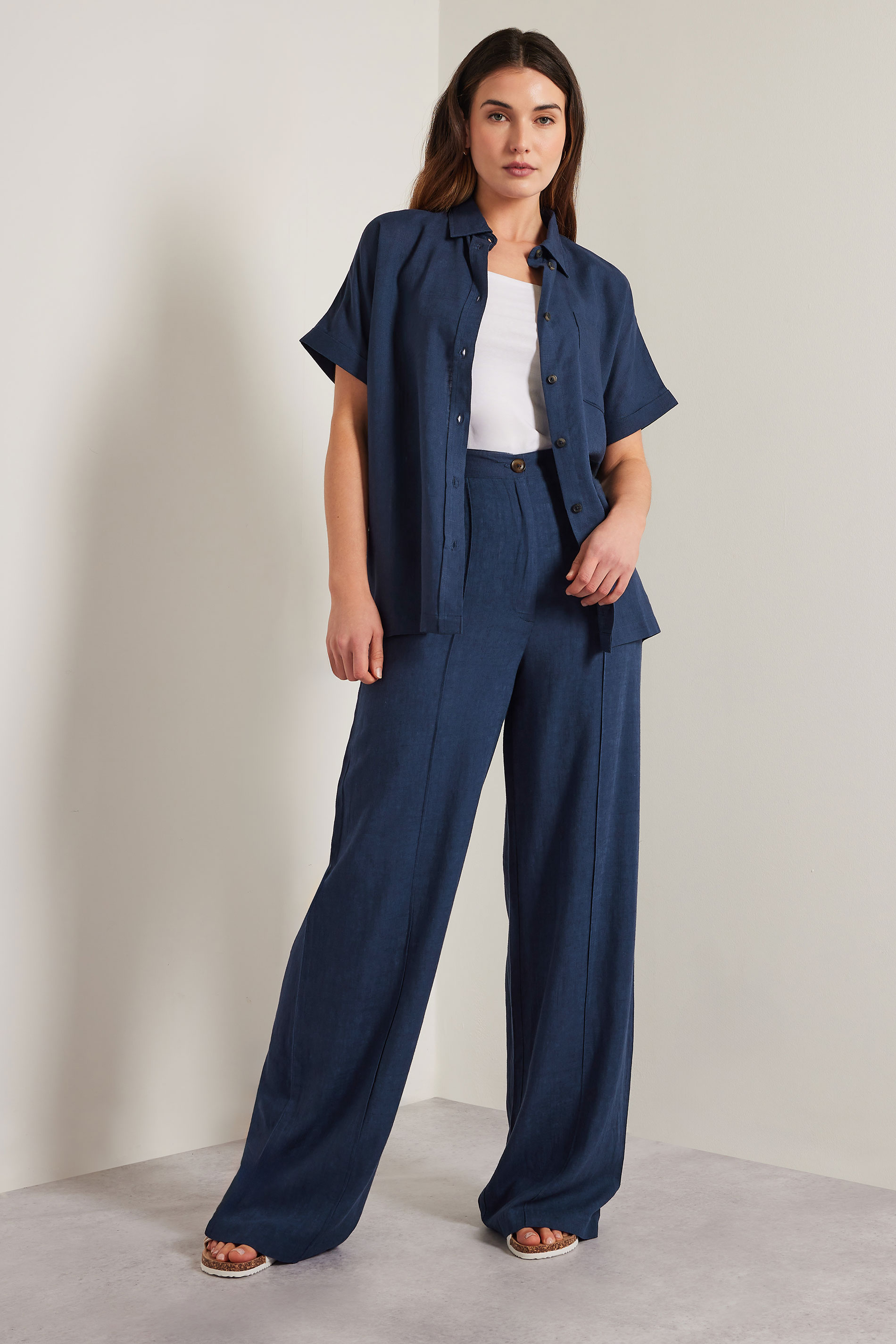 LTS Tall Navy Blue Linen Oversized Short Sleeve Shirt | Long Tall Sally 5