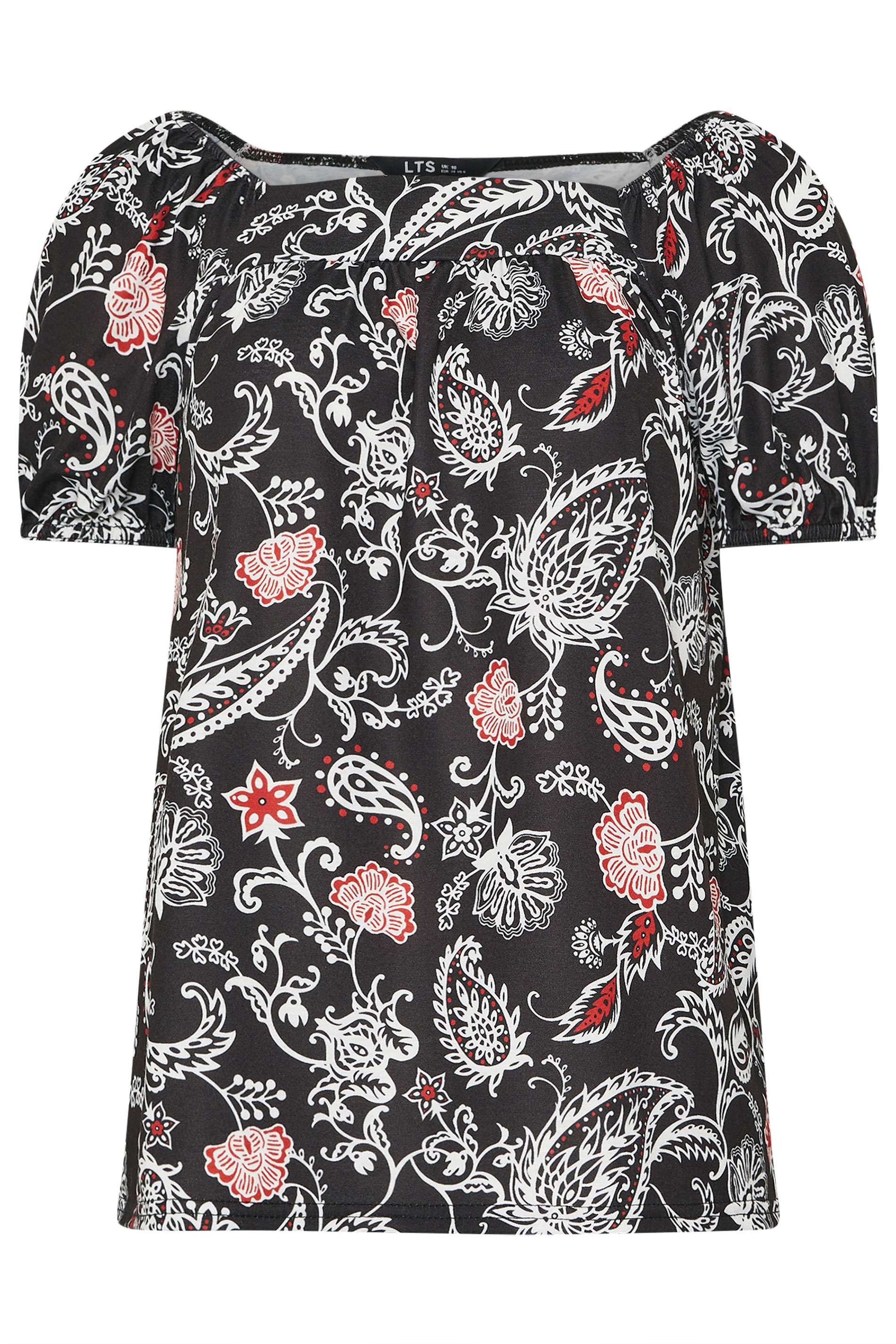 LTS Tall Black Paisley Square Neck Top | Long Tall Sally 5