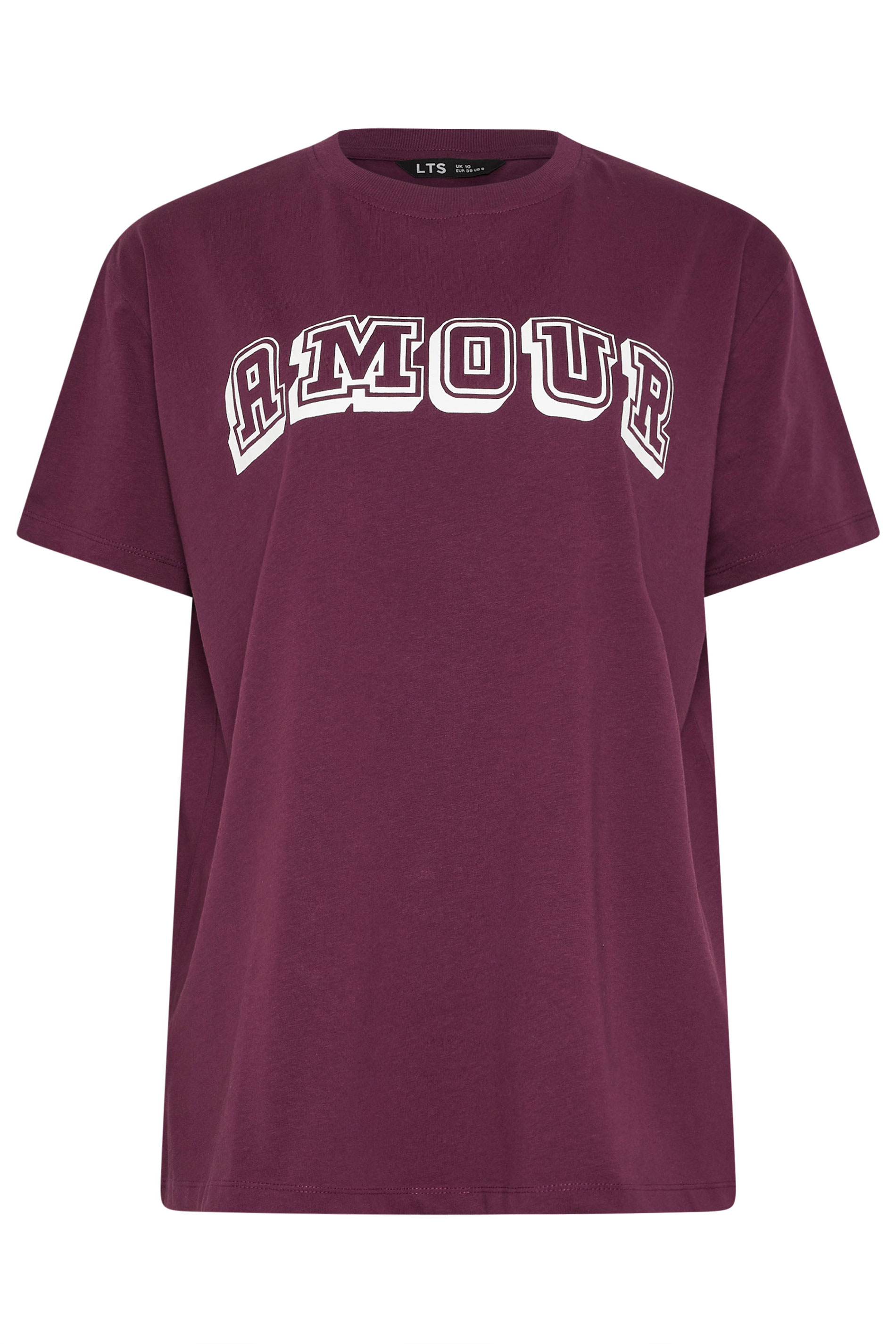 LTS Tall Burgundy Red 'Amour' Slogan T-Shirt | Long Tall Sally 5
