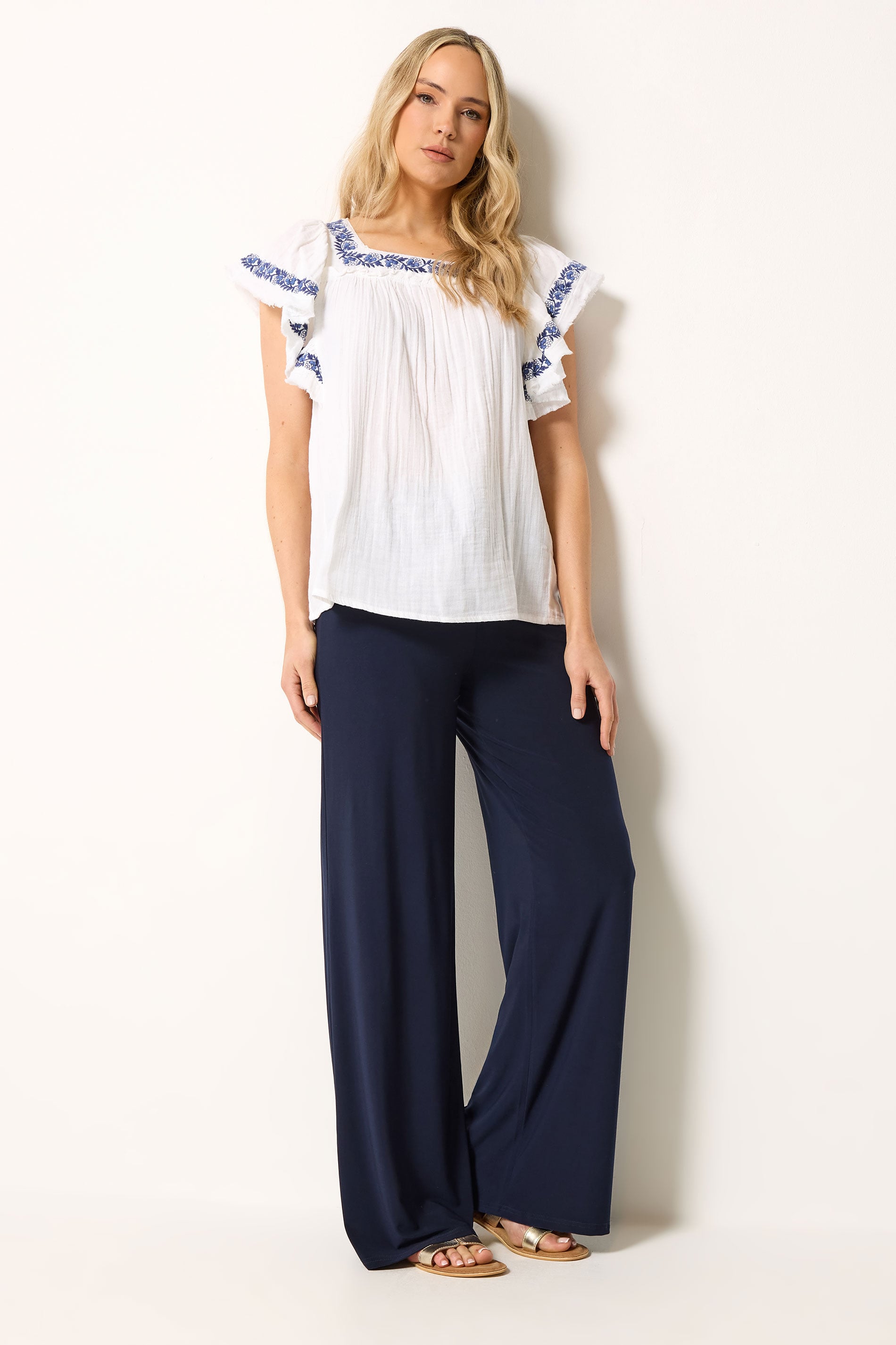 LTS Tall Women's Navy Blue Palazzo Wide Leg Trousers | Long Tall Sally 3