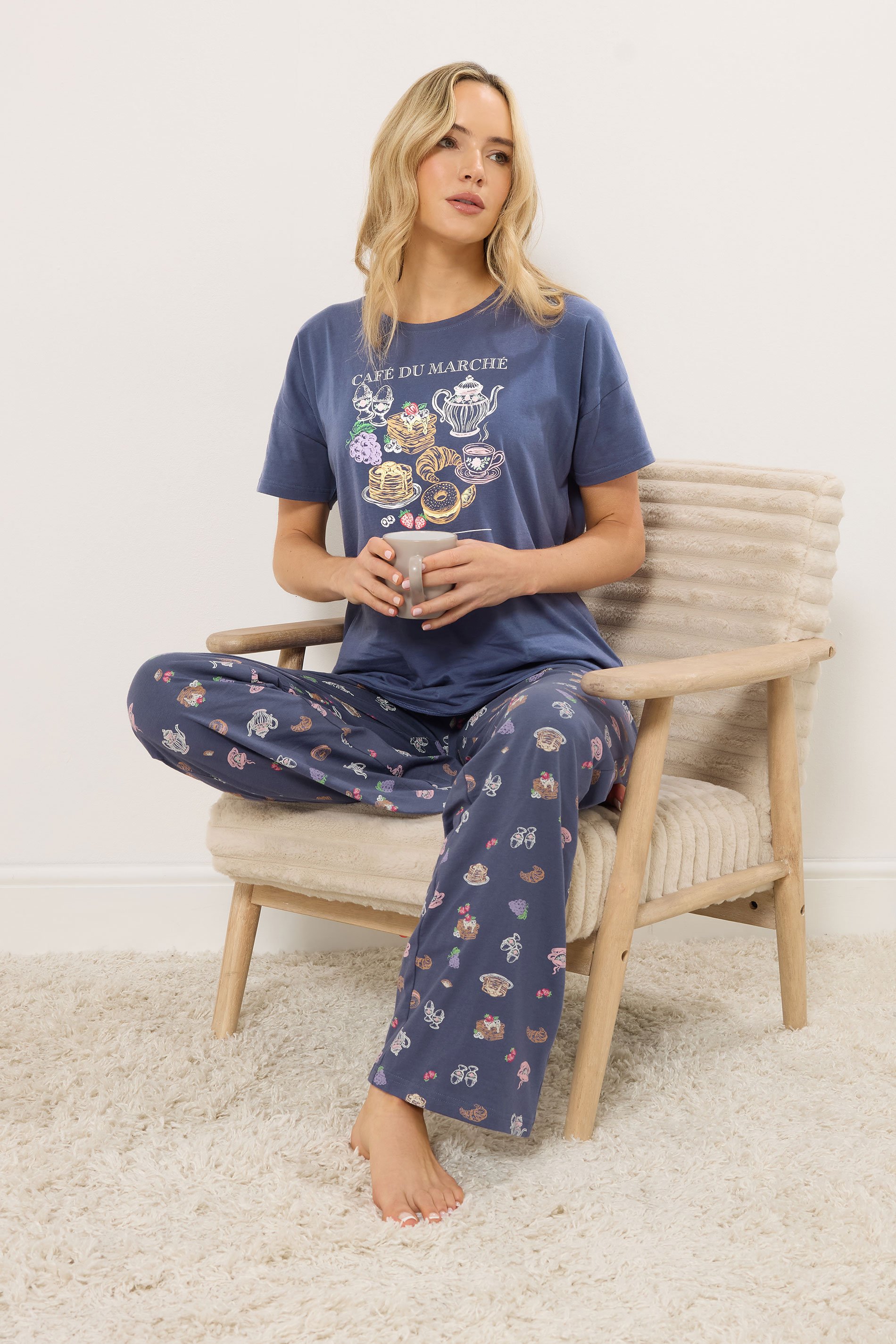 LTS Tall Women's Charcoal Grey Breakfast Graphic Pyjama Set | Long Tall Sally 1