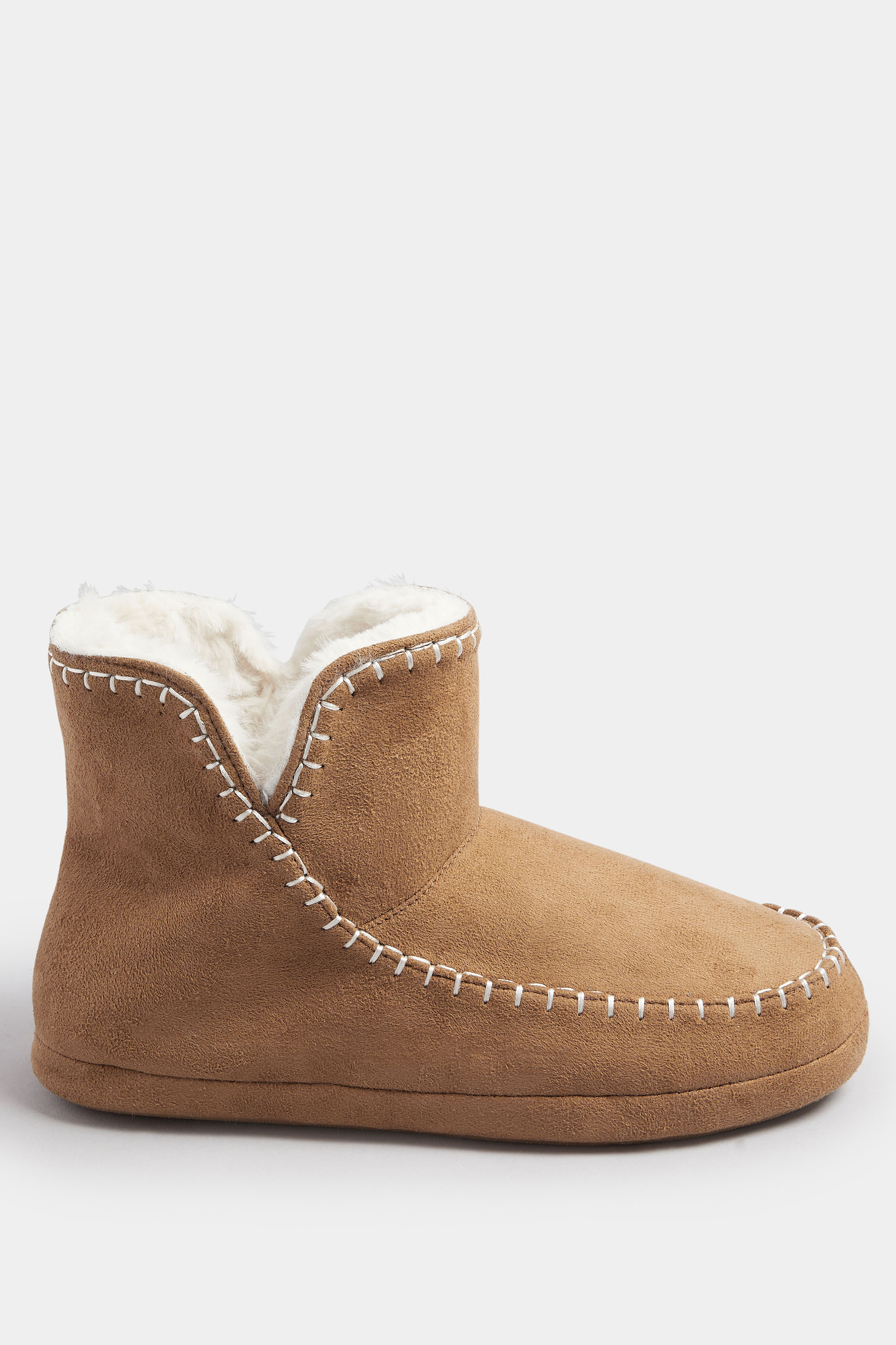 Tan Brown Whipstitch Boot Slippers | Yours Clothing 3