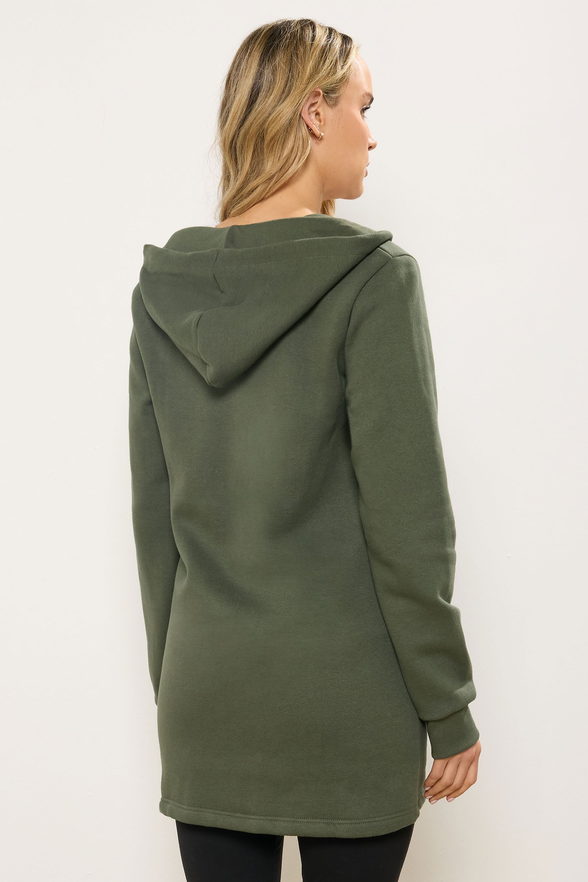 LTS Tall Women's Khaki Green Longline Zip Hoodie | Long Tall Sally 3