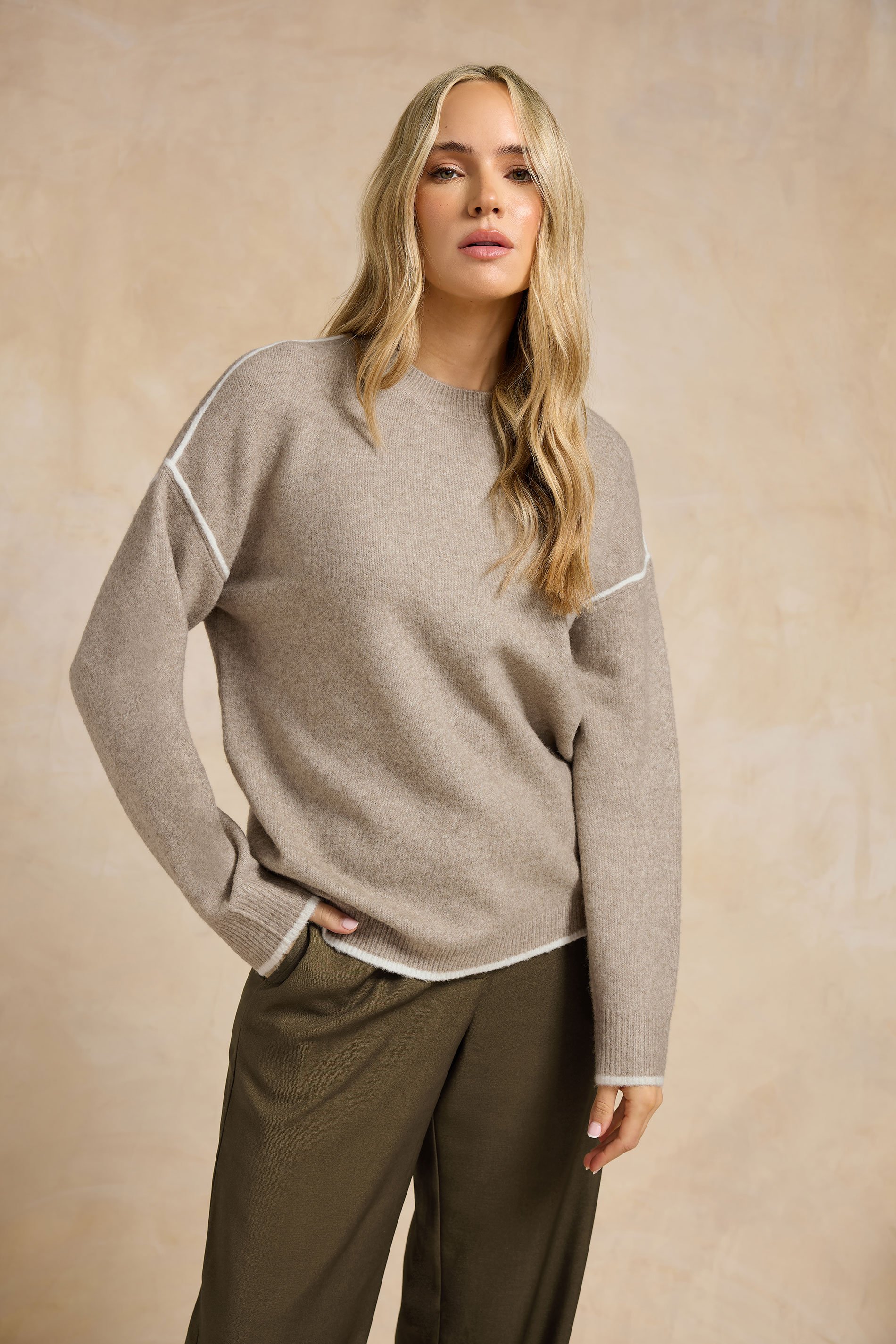 LTS Tall Natural Brown Contrast Piping Jumper | Long Tall Sally 1