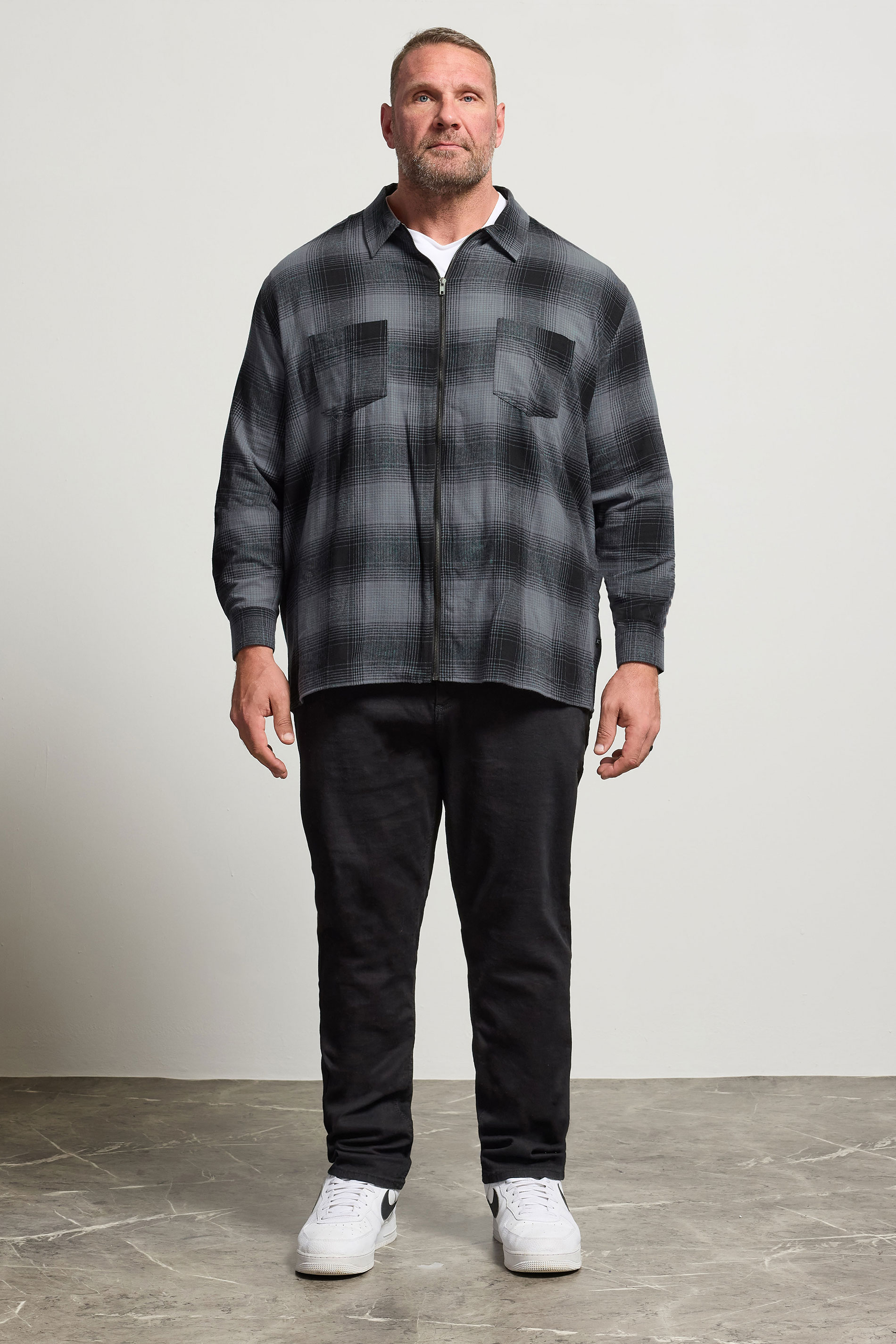 KAM Big & Tall Navy Blue Zip Through Quilted Check Overshirt | BadRhino 2