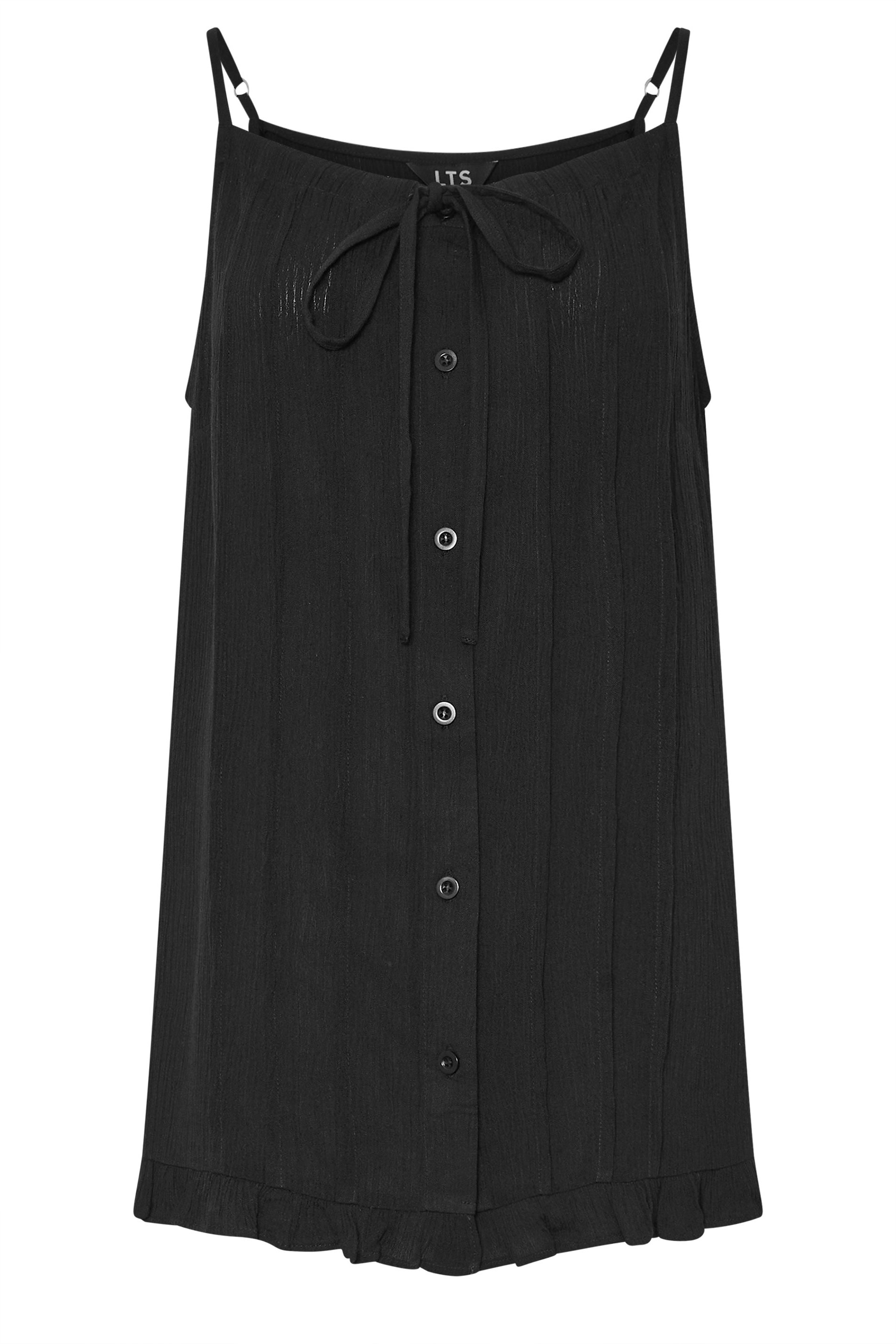 LTS Tall Black Crinkle Button Vest Top | Long Tall Sally 5