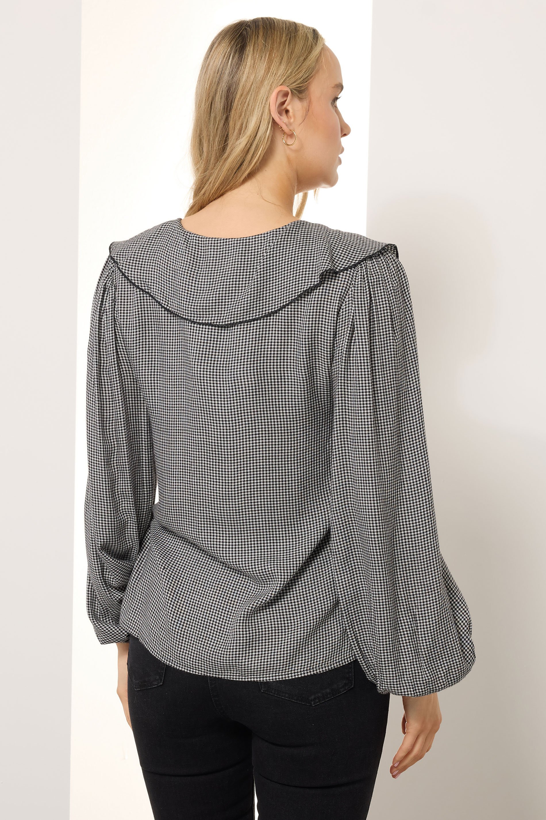 LTS Tall Black Cotton Gingham Check Collar Shirt | Long Tall Sally 5