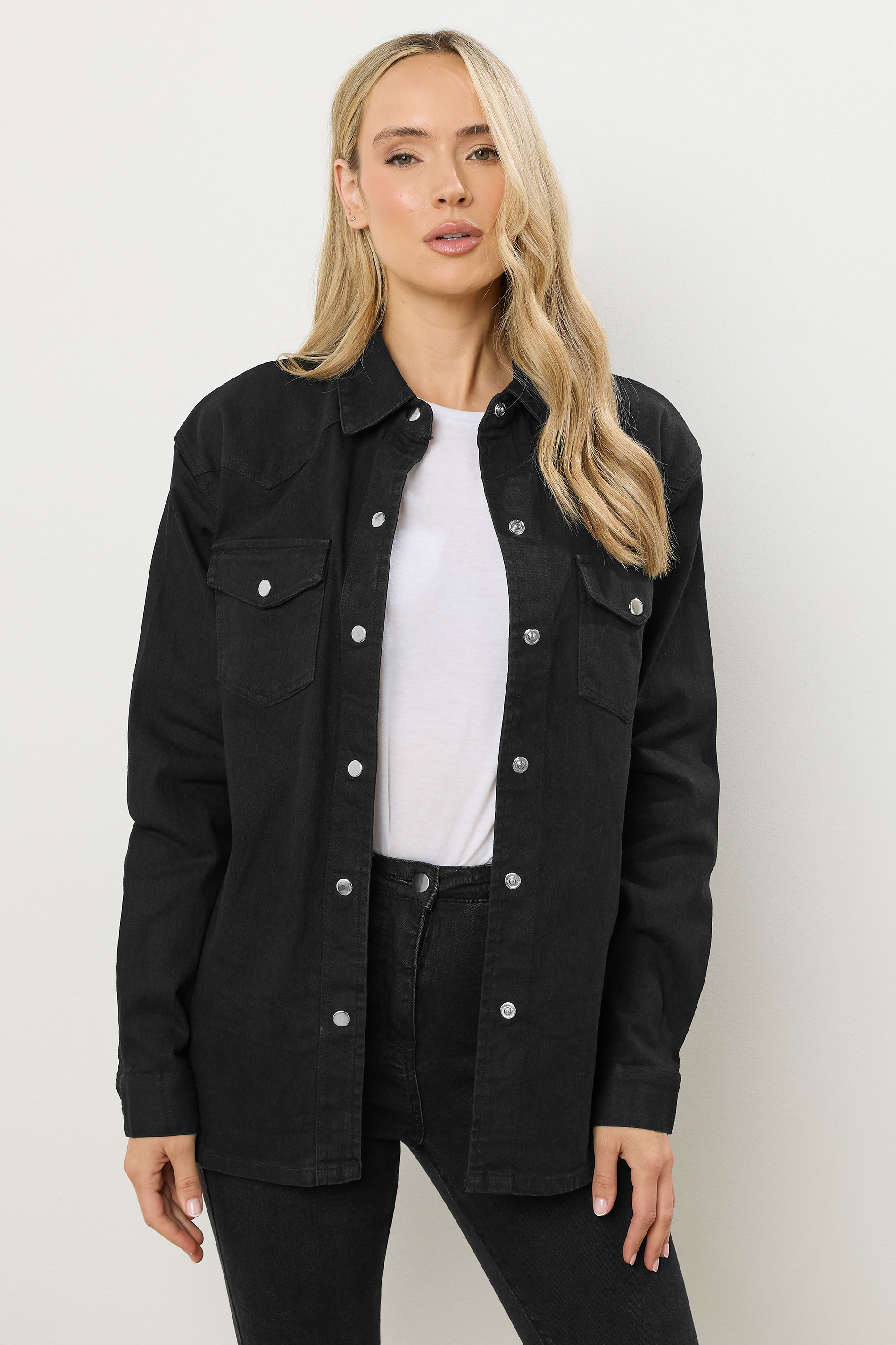 LTS Tall Black Denim Mid Wash Shirt | Long Tall Sally 2