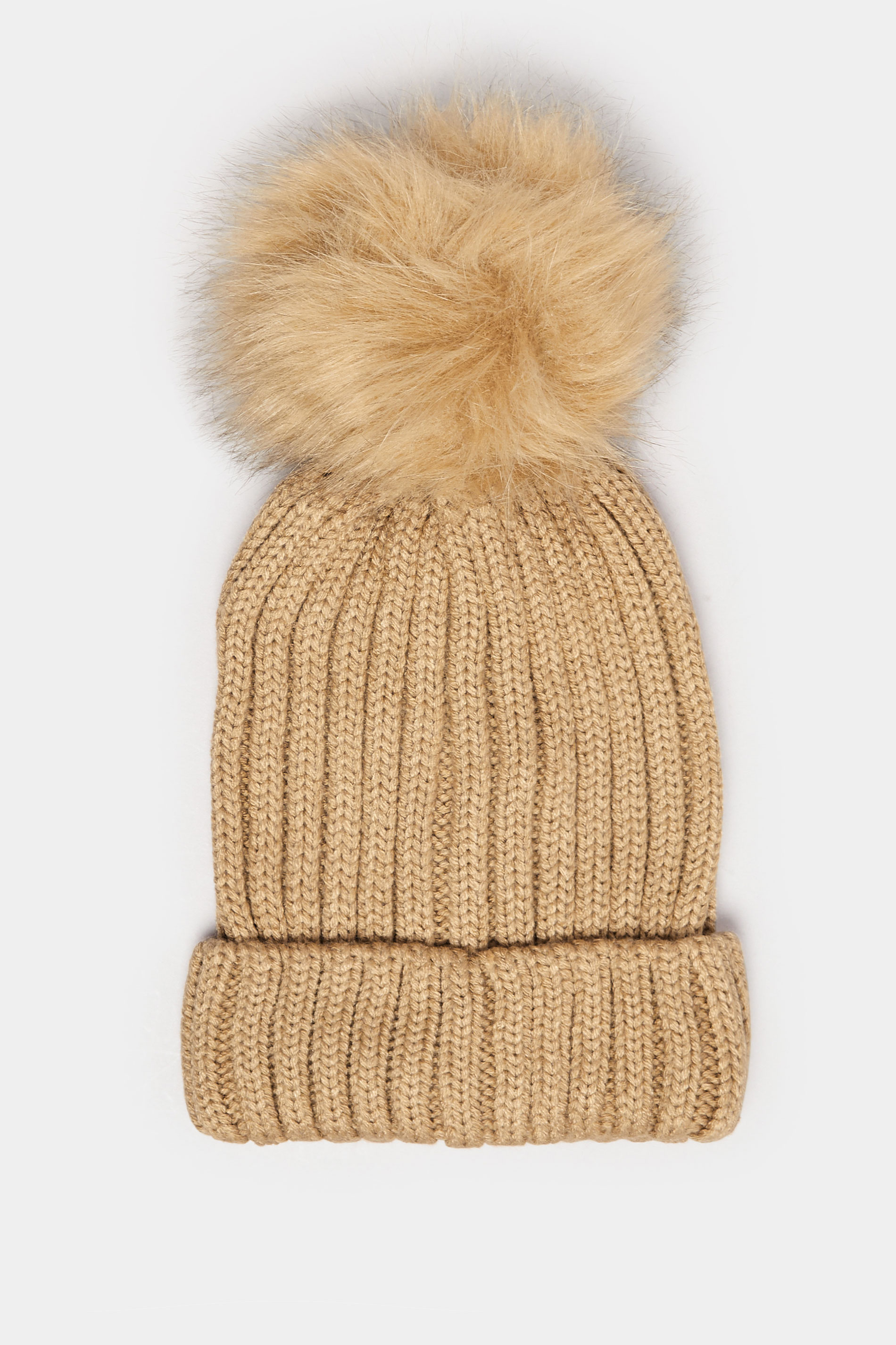 Beige Brown Faux Fur Pom Pom Bobble Hat | Yours Clothing 2