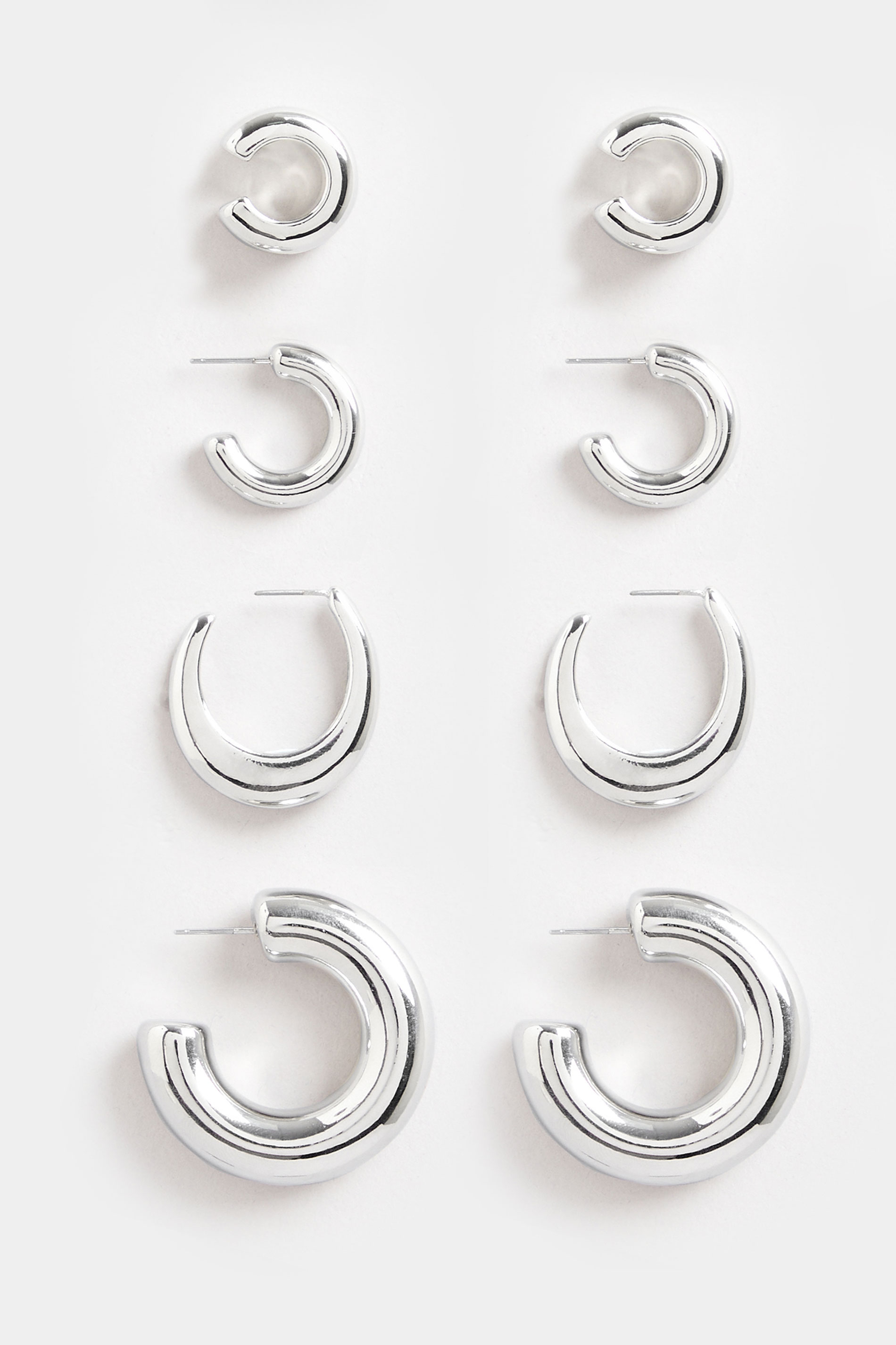 4 PACK Silver Tone Statement Chunky Hoop Earrings | Yours Clothing  3