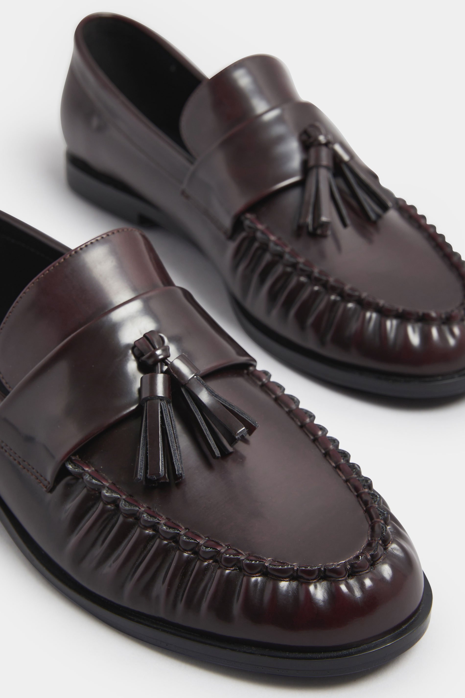 LTS Dark Red Patent Tassel Flat Loafers | Long Tall Sally 5