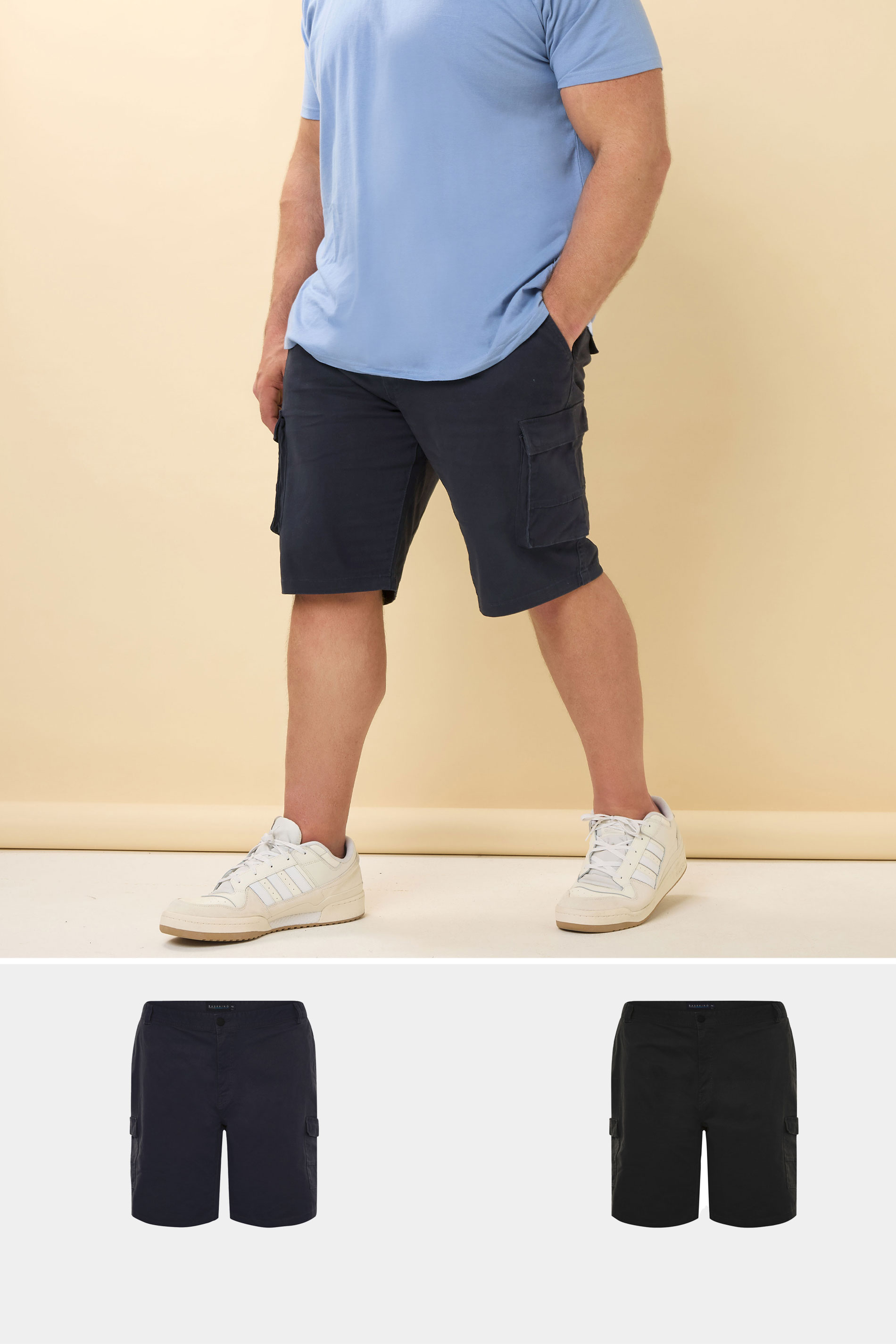 BadRhino Big & Tall 2 PACK Black & Navy Blue Stretch Cargo Shorts | BadRhino 1