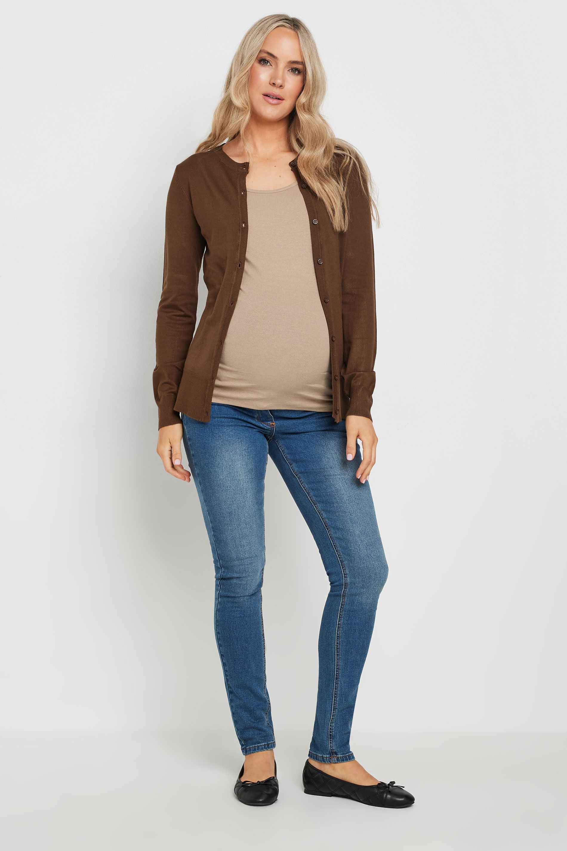 LTS Tall Womens Maternity Beige Brown Popper Fastening Nursing Vest | Long Tall Sally 3