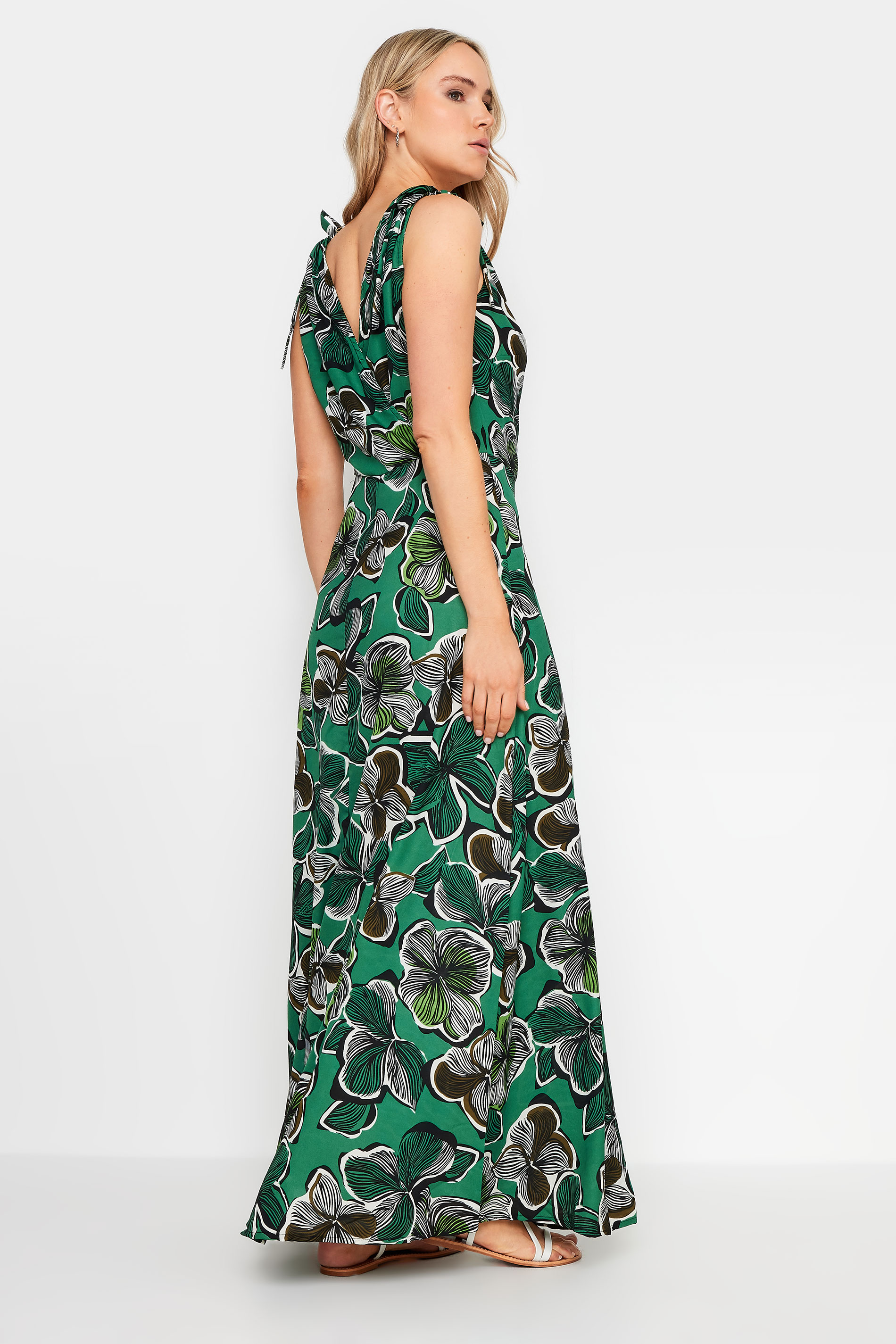LTS Tall Women's Green Tropical Print Shoulder Tie Maxi Dress | Long Tall Sally 3