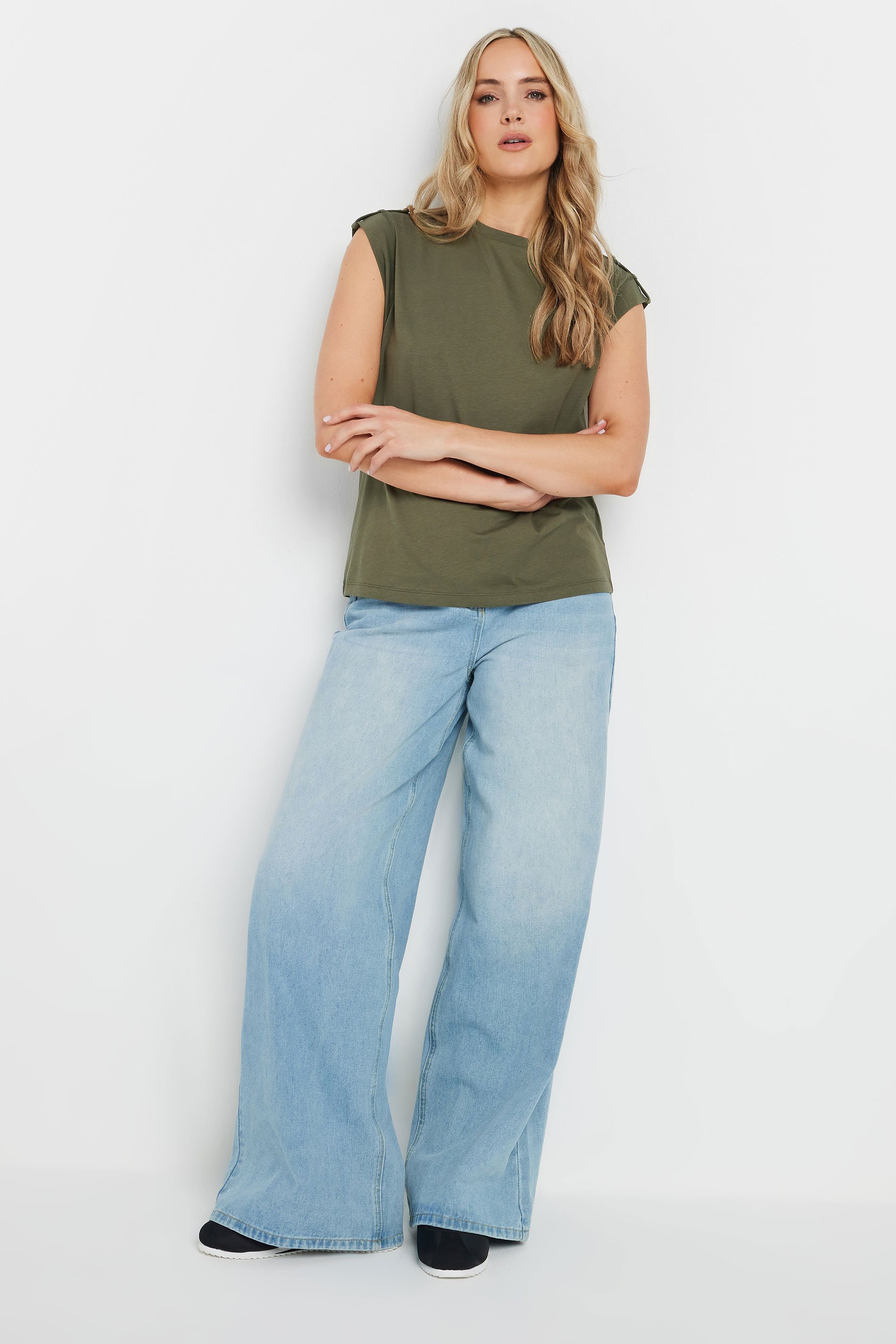 LTS Tall Khaki Green Cotton Shoulder Tab T-Shirt | Long Tall Sally 2