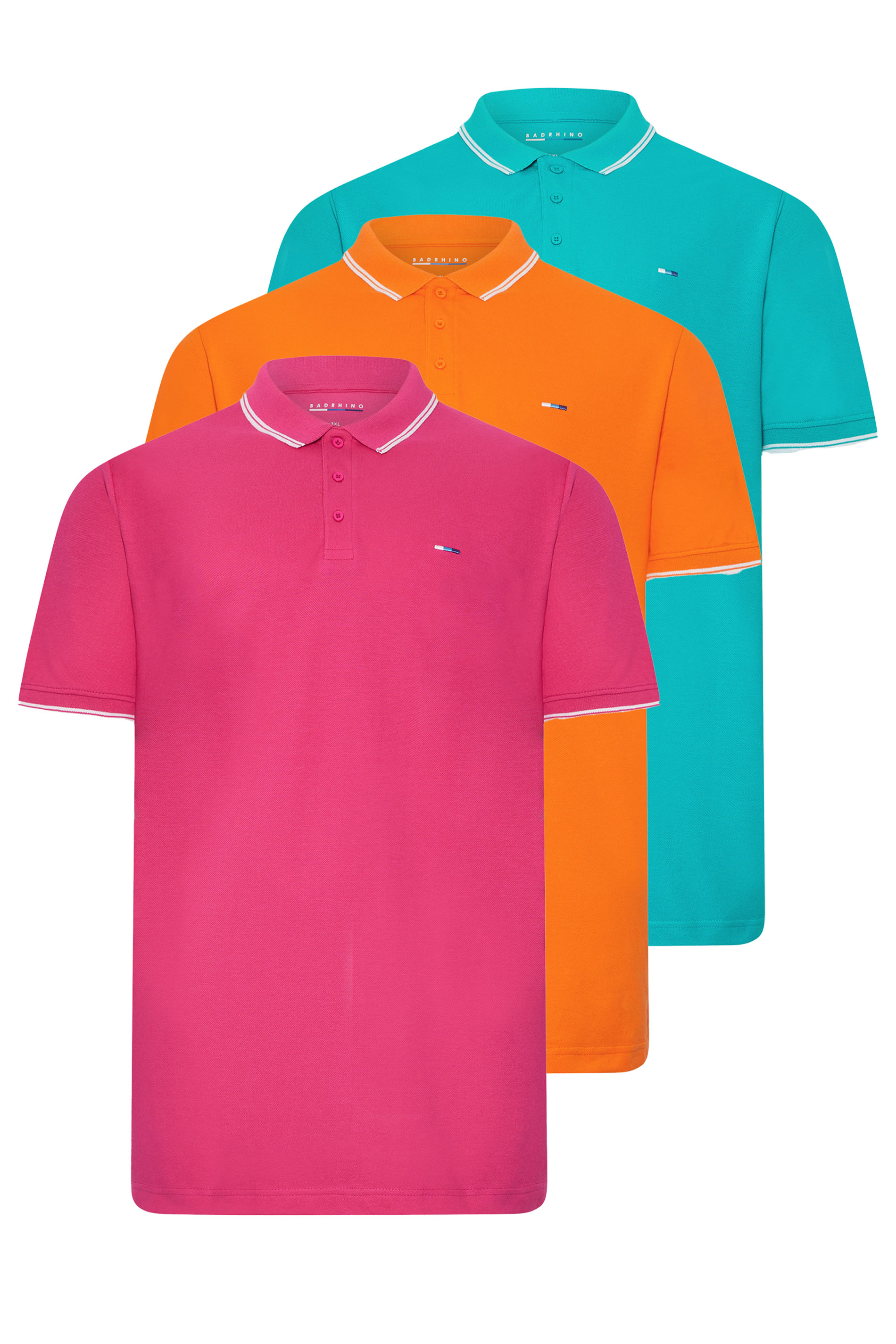 BadRhino Big & Tall 3 Pack Pink & Orange Tipped Polo Shirts | BadRhino 7