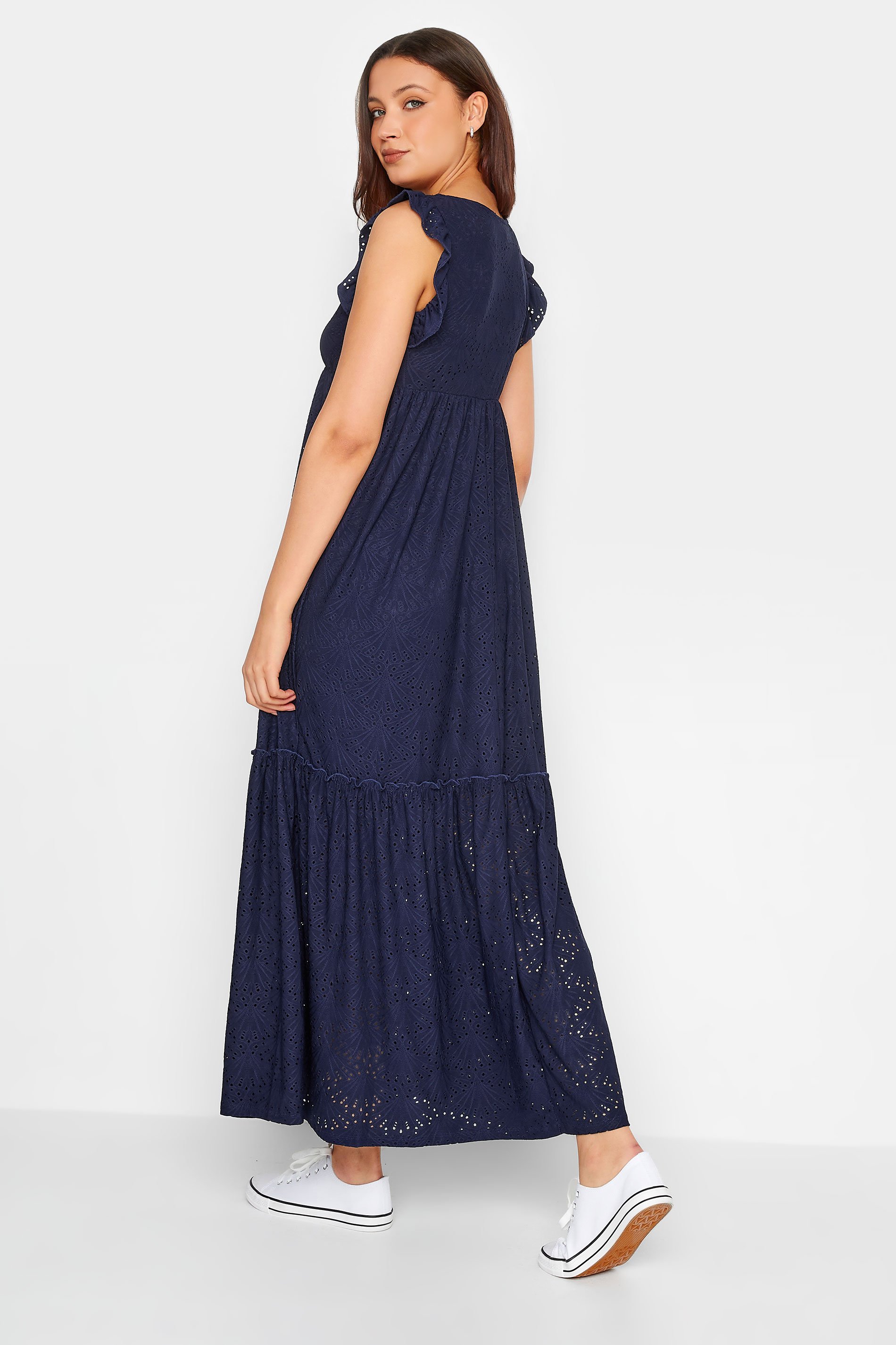 LTS Tall Navy Blue Broderie Anglaise Frill Maxi Dress | Long Tall Sally 4
