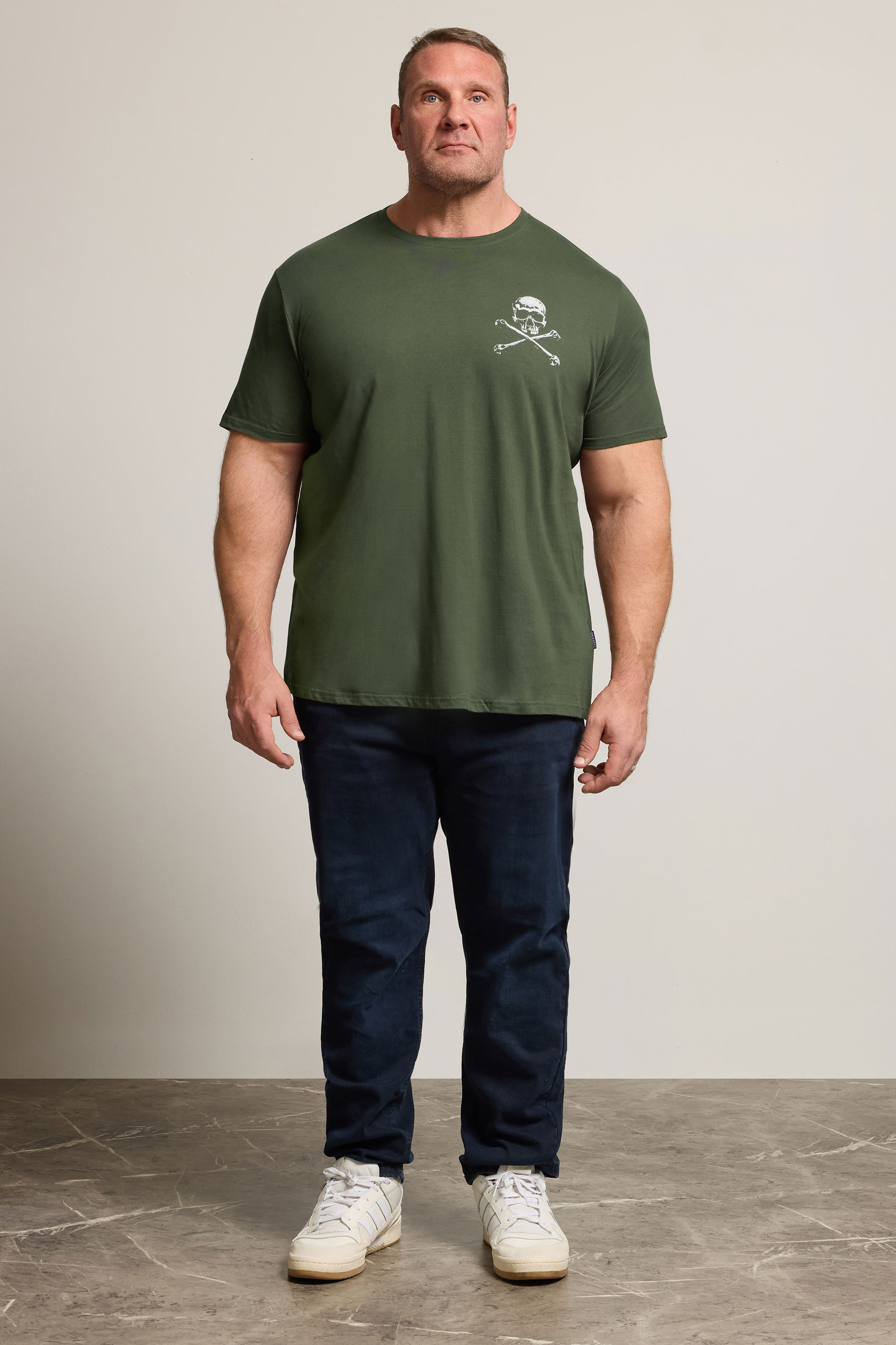  BadRhino Big & Tall Khaki Green Skull & Crossbones Graphic T-Shirt | BadRhino 2