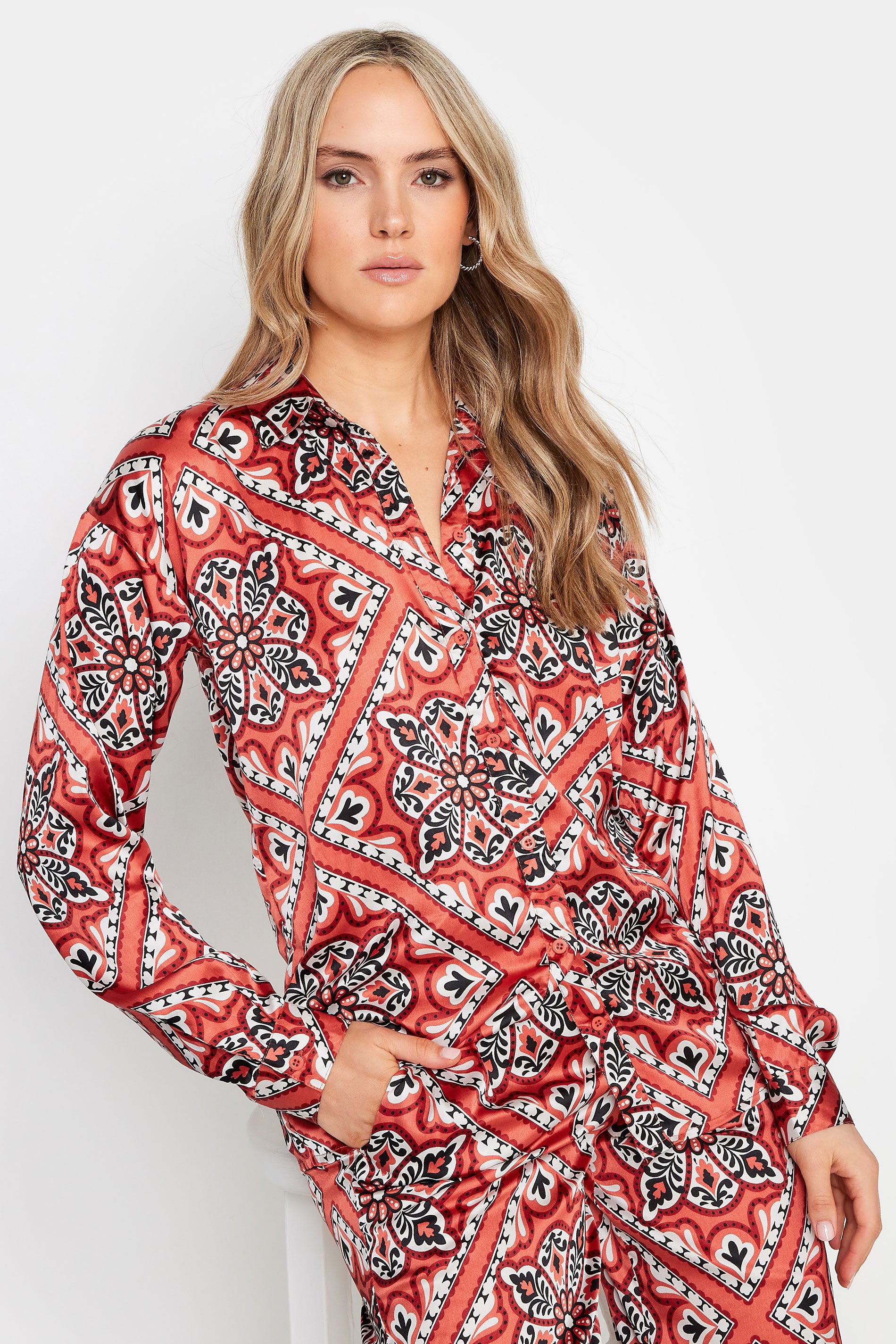 LTS Tall Rust Brown Tile Print Long Sleeve Shirt | Long Tall Sally 3