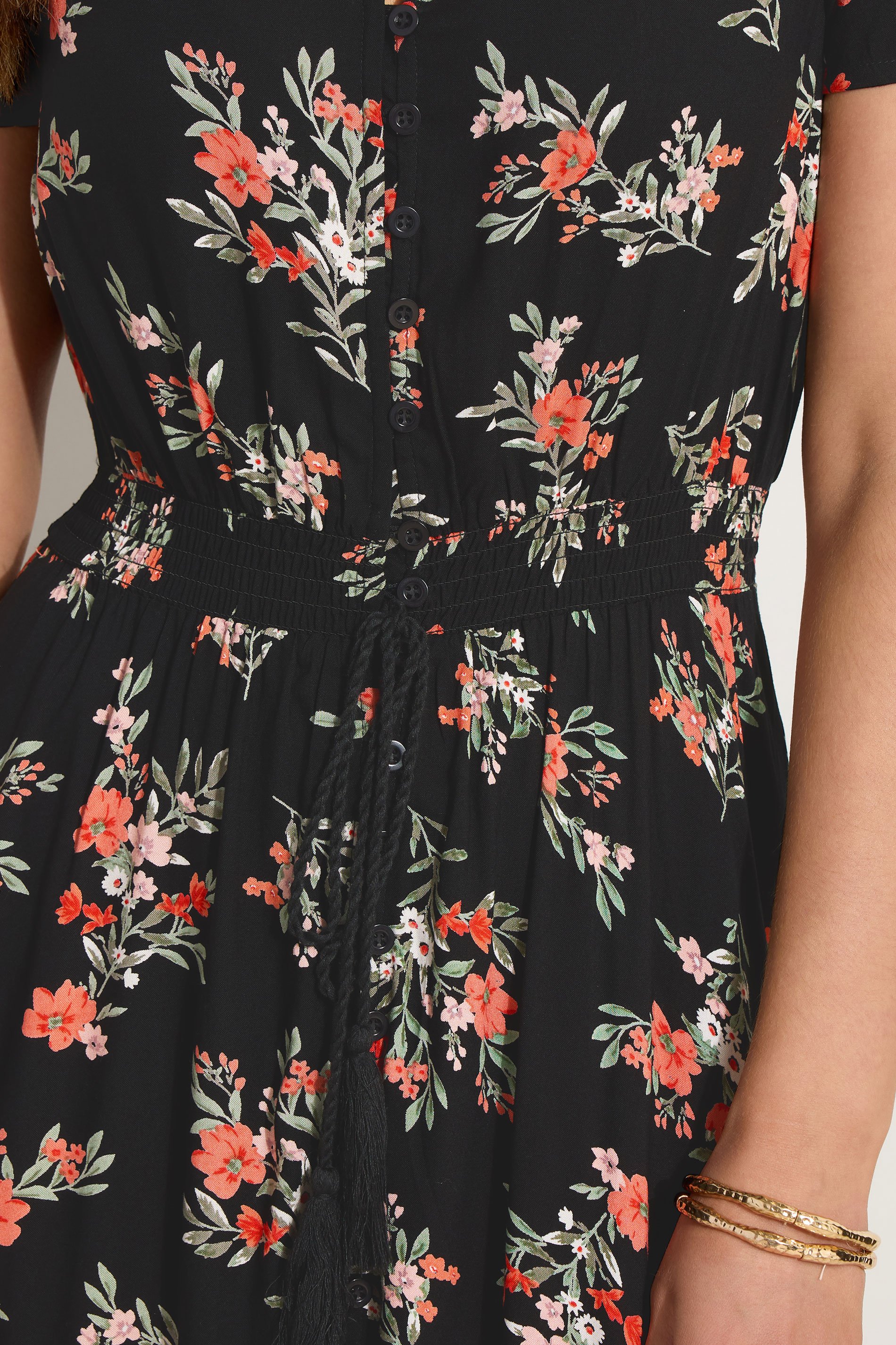 LTS Tall Black Floral Print Button Maxi Dress | Long Tall Sally 4