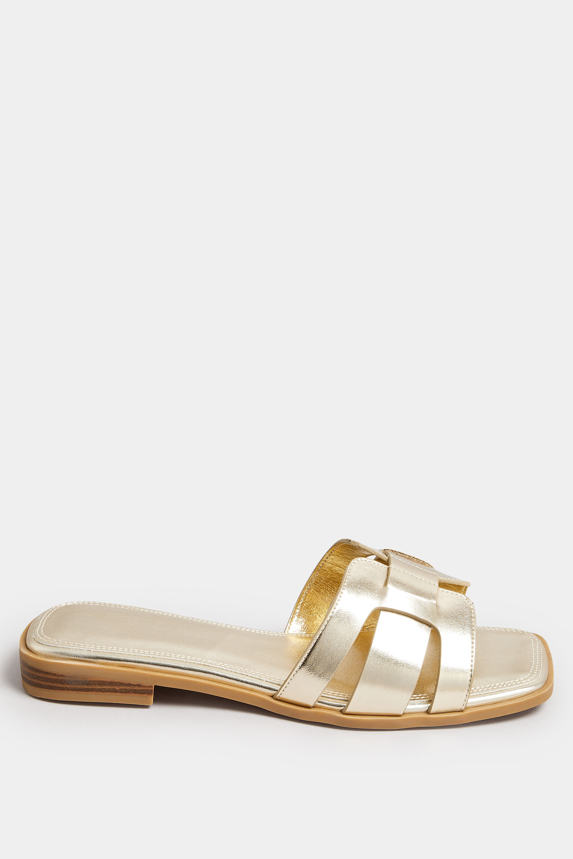 Gold Cut Out Mule Sandals In Extra Wide EEE Fit | Yours Clothing 3
