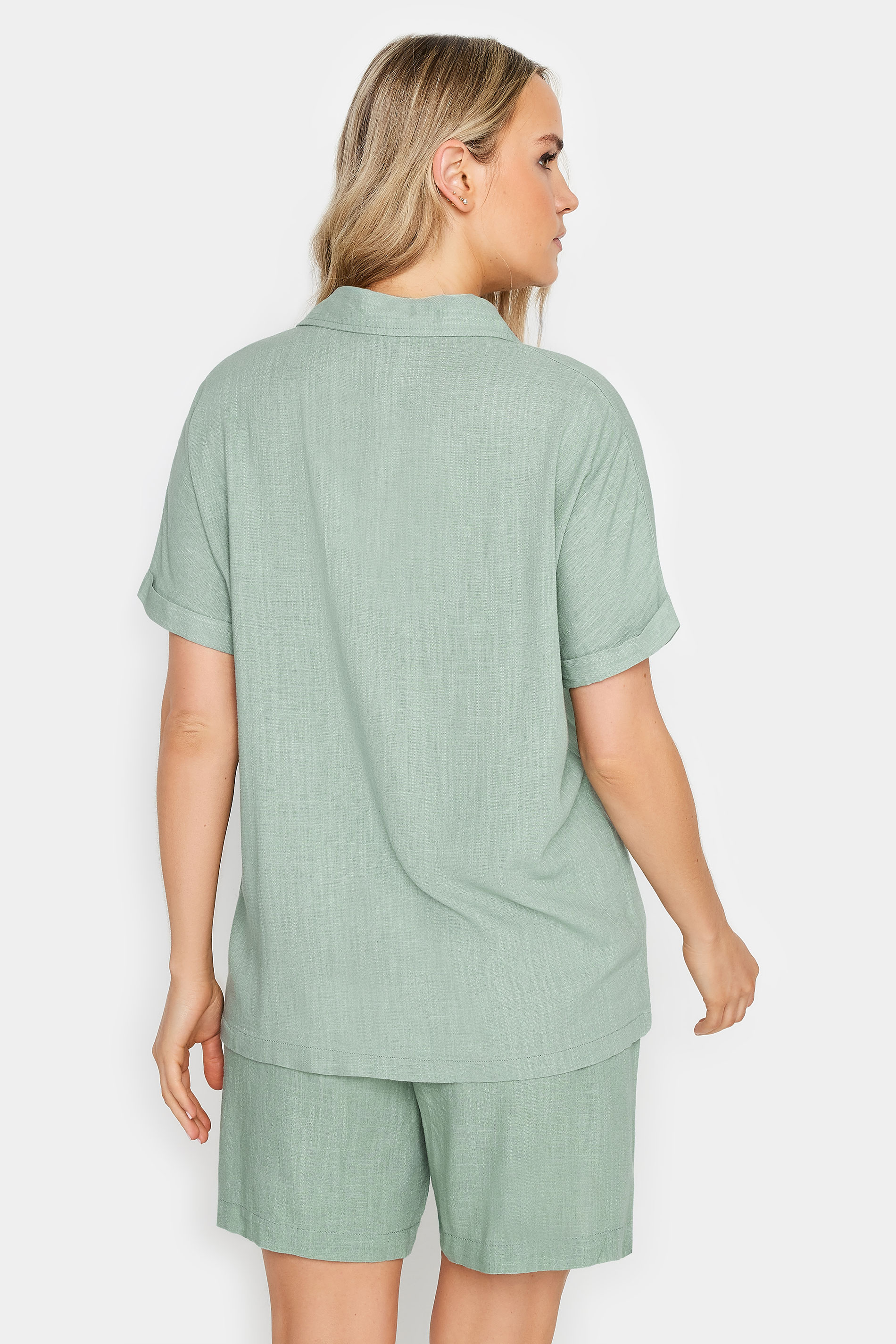 LTS Tall Womens Sage Green Linen Short Sleeve Shirt | Long Tall Sally 3