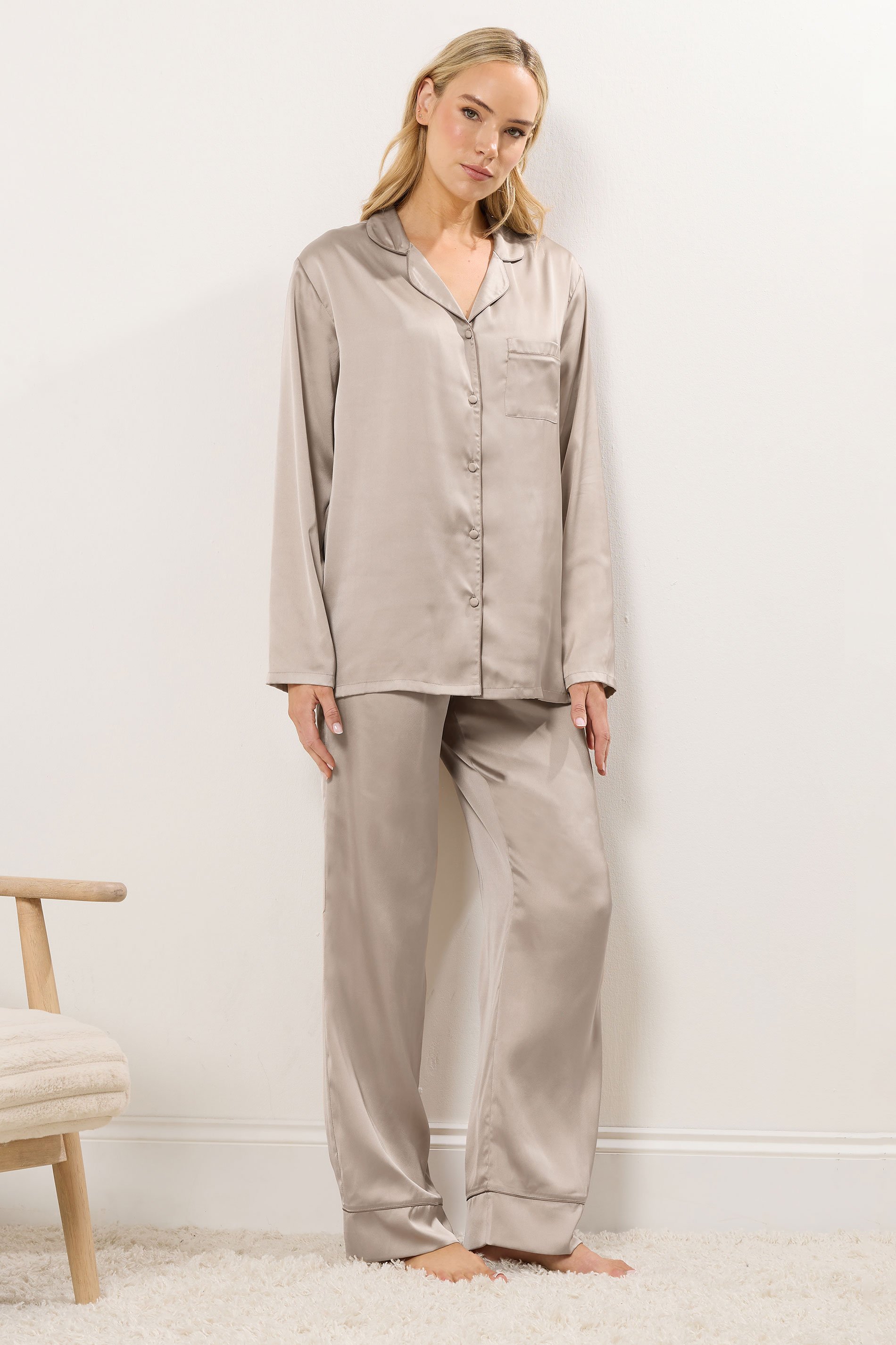 LTS Tall Natural Brown Satin Pyjama Set | Long Tall Sally 2