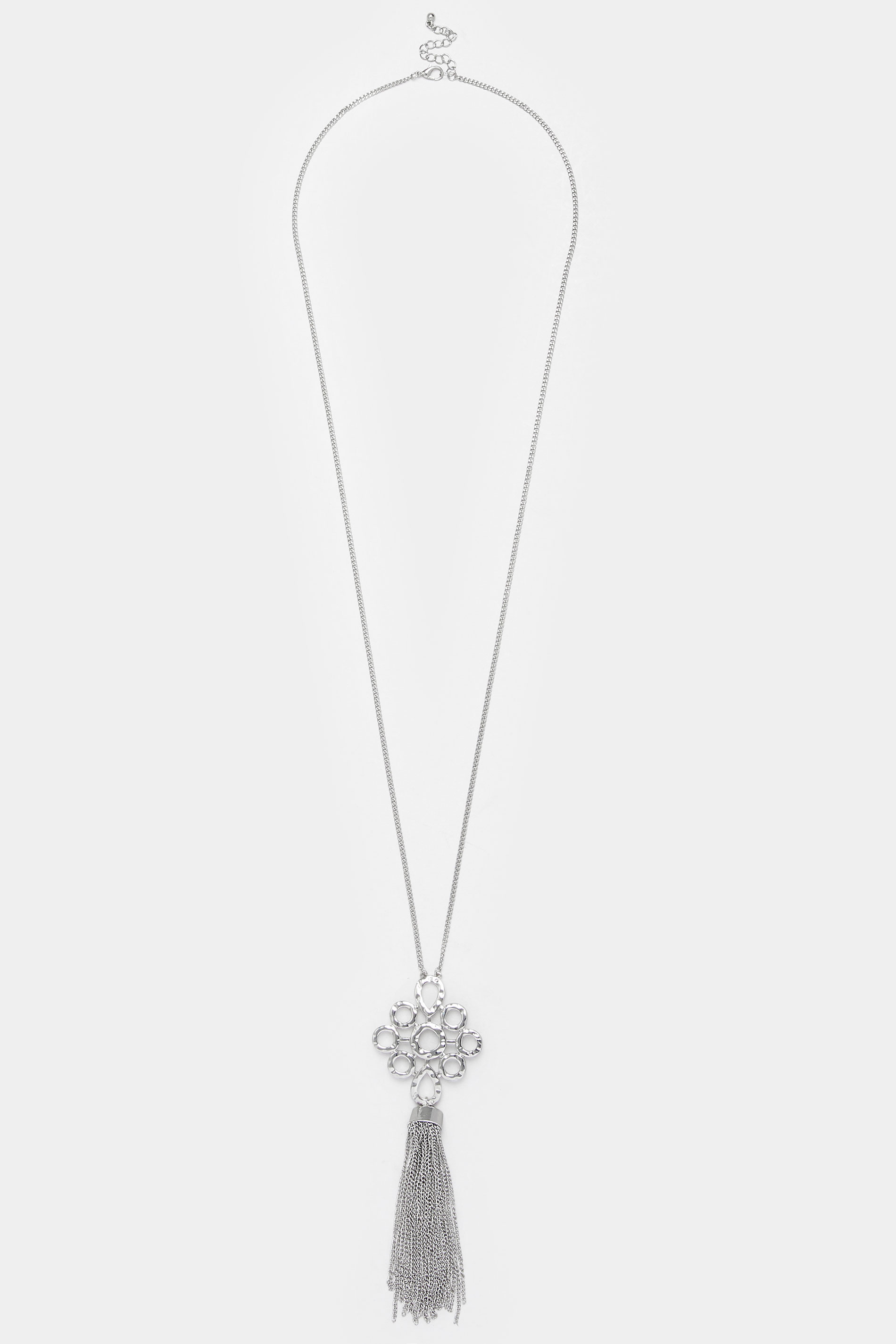 Silver Tone Long Pendant Tassel Necklace | Yours Clothing 2