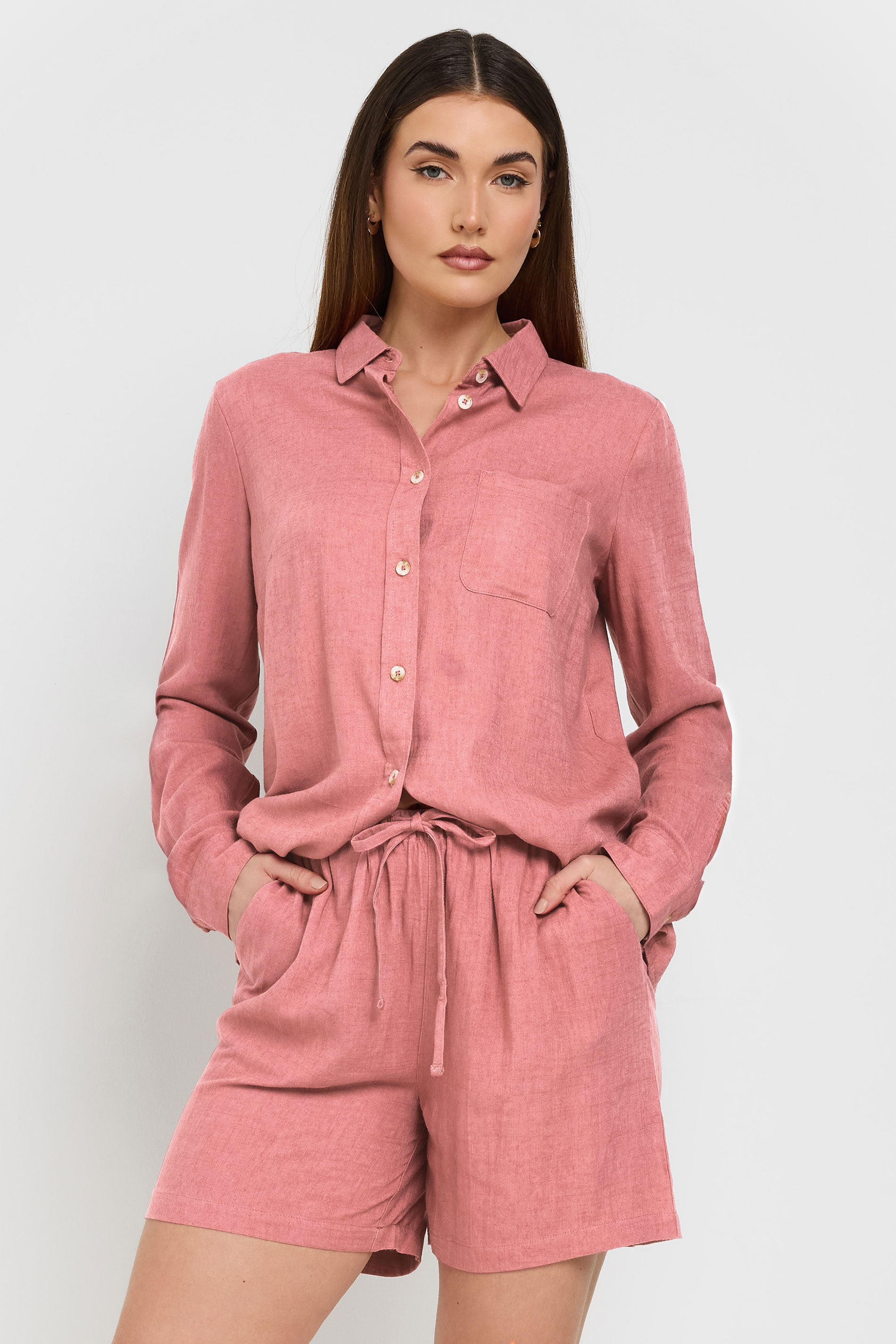 LTS Tall Coral Pink Linen Tie Shorts | Long Tall Sally 2