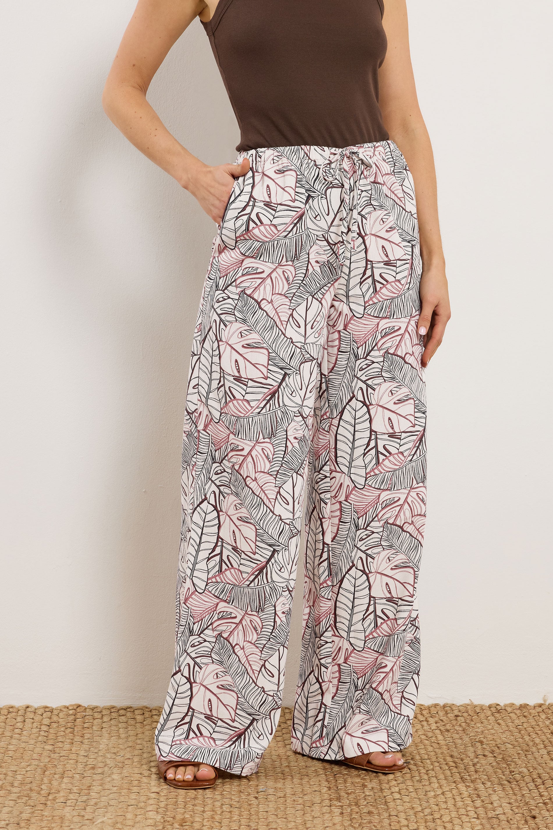 LTS Tall Women's Natural Brown Palm Wide Leg Trousers | Long Tall Sally 2