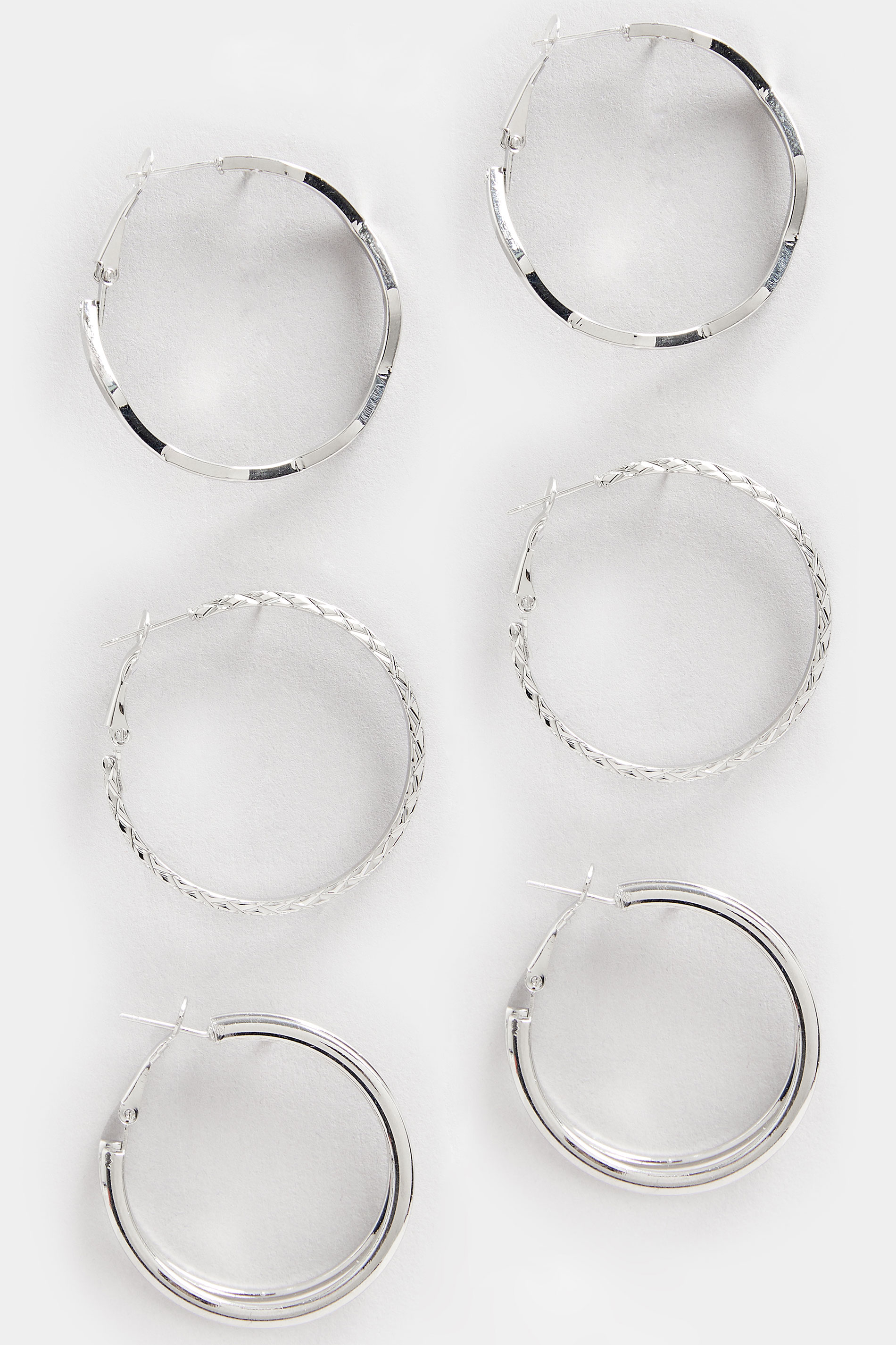 3 PACK Silver Tone Textured Statement Hoop Earring Set | Yours Clothing 2